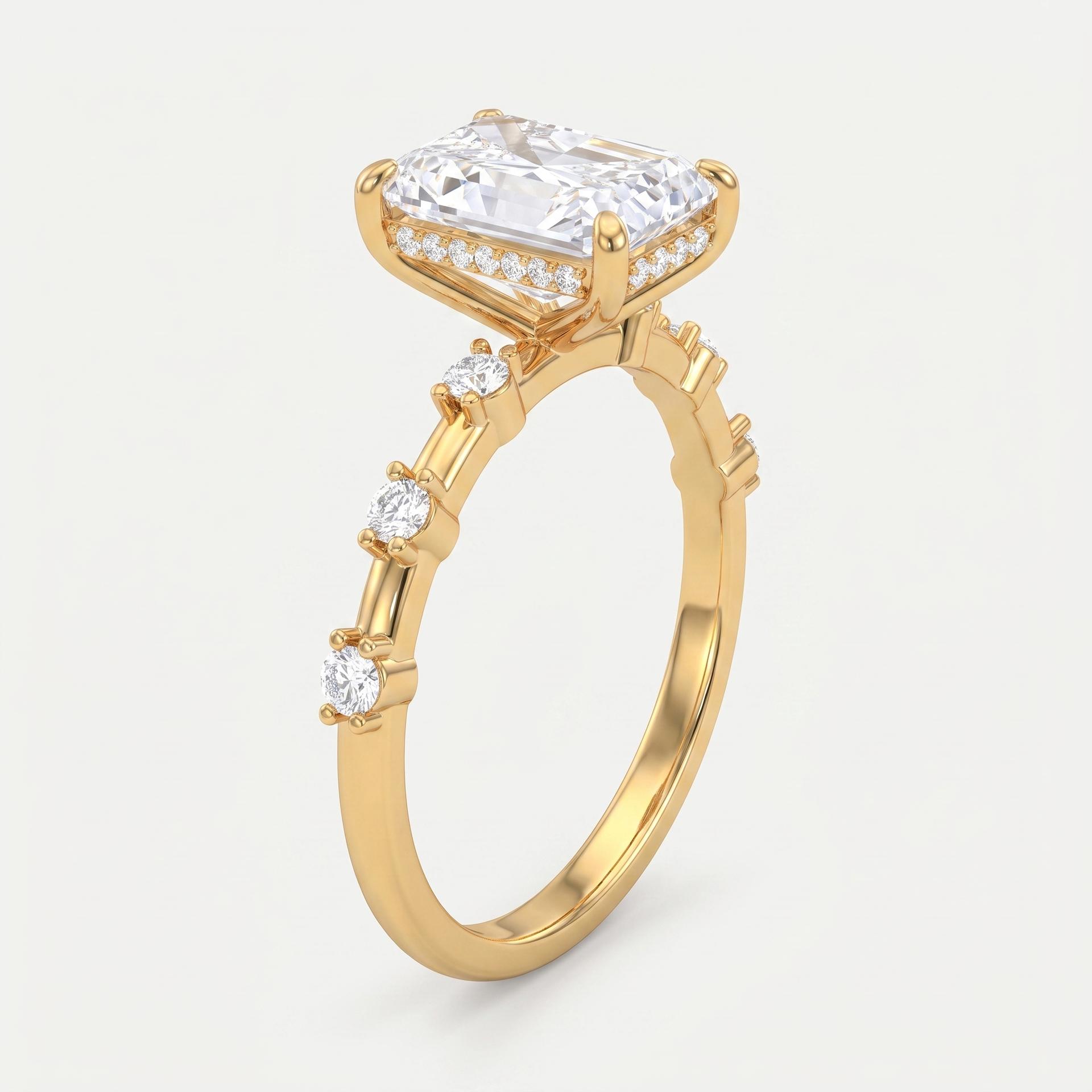 Radiant Cut Diamond Side Stone Ring on model