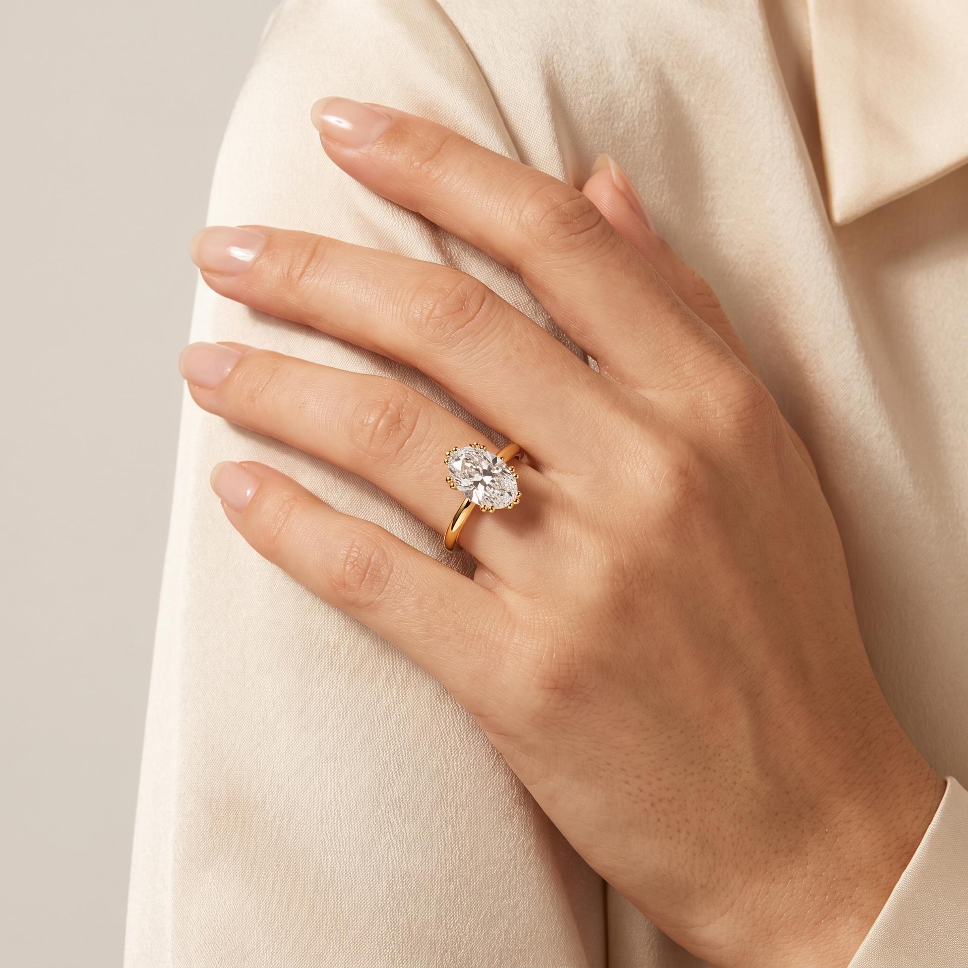 Oval Diamond Solitaire Ring on model