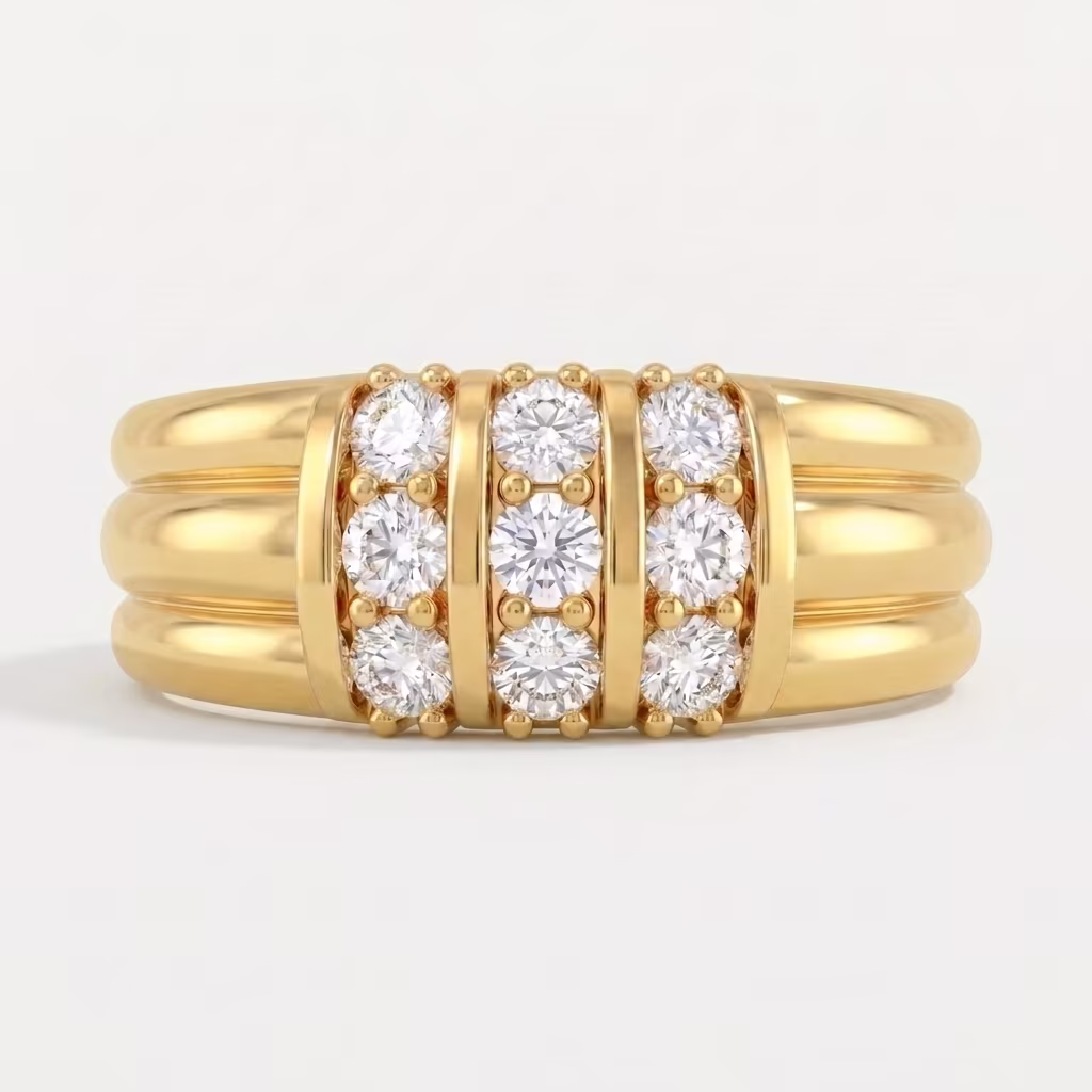 Three-Row Ribbed Men's Diamond Ring