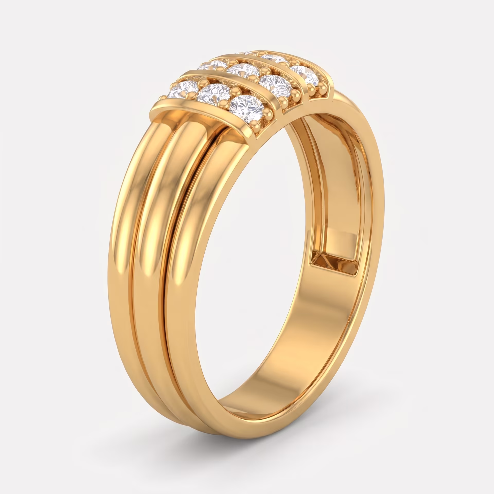 Three-Row Ribbed Men's Diamond Ring on model