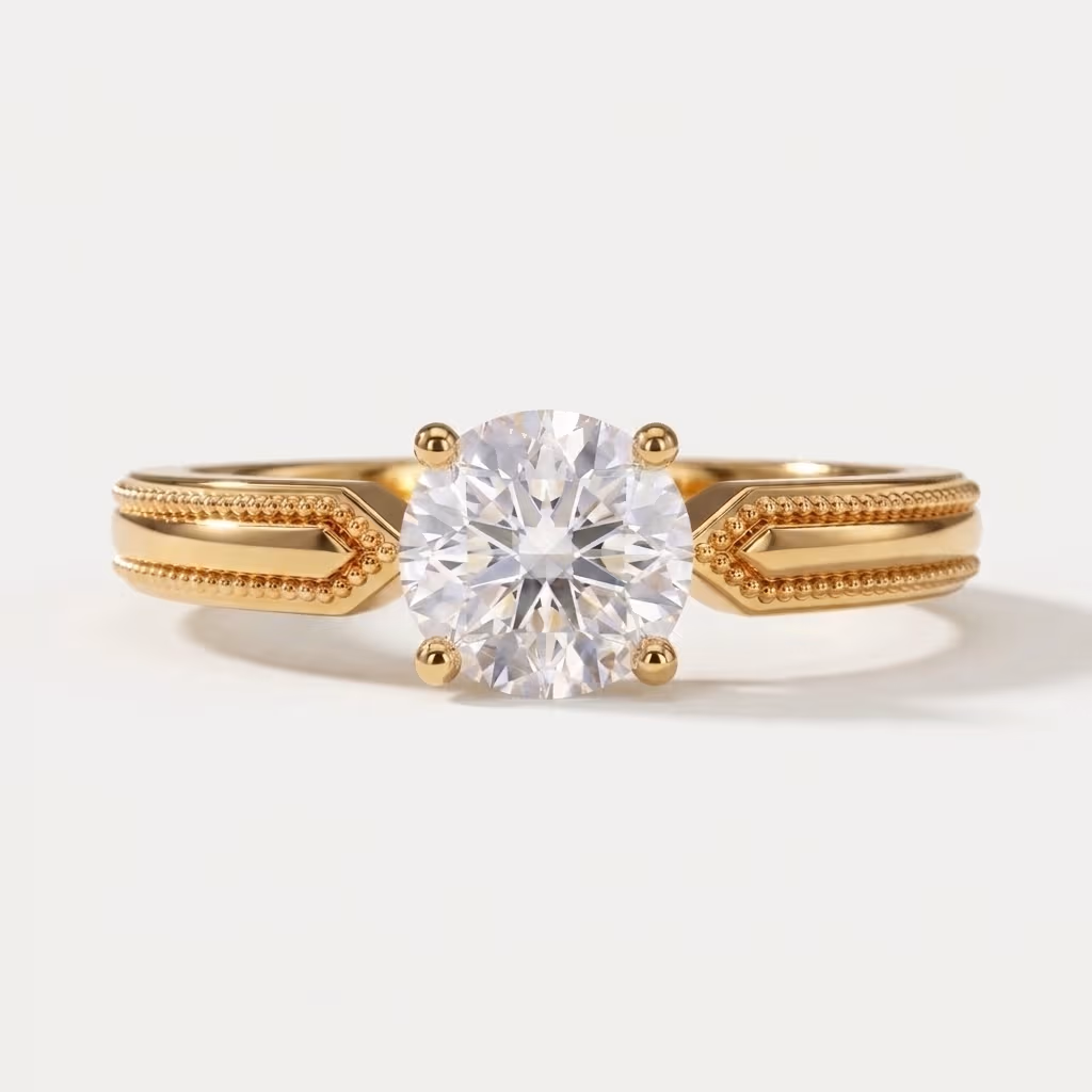 Round Diamond Ridge Band Ring