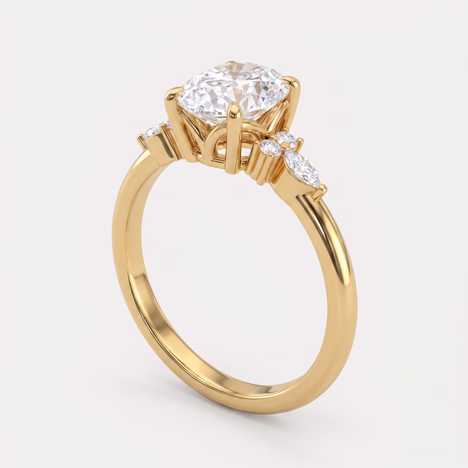 Oval Cluster Side Stone Ring on model