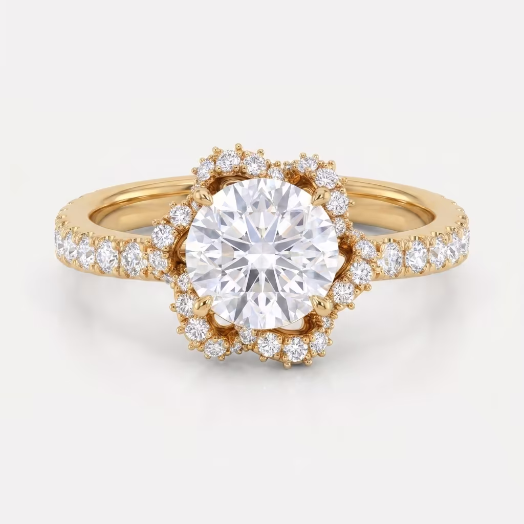 Floral Halo Solitaire Ring