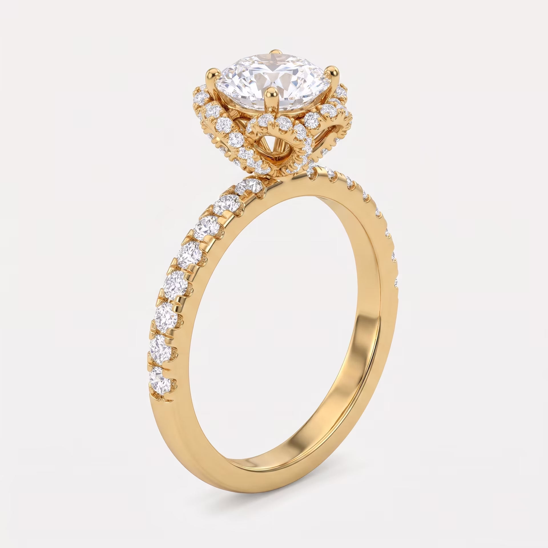 Floral Halo Solitaire Ring on model