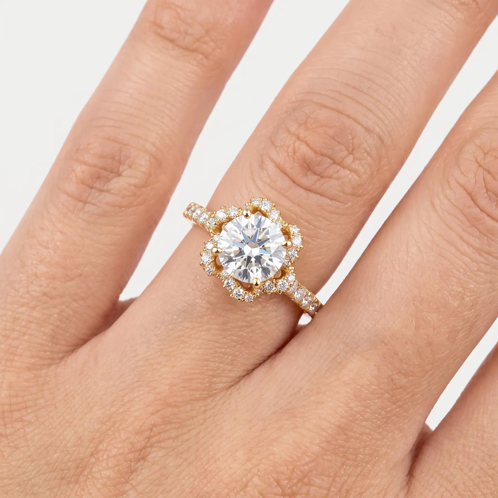 Floral Halo Solitaire Ring on model