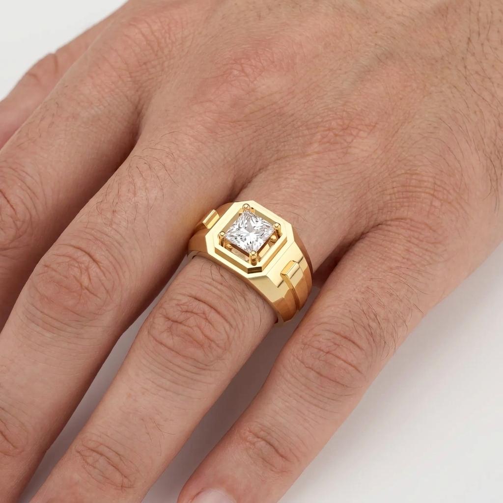 Octagon Frame Princess Men's Ring on model