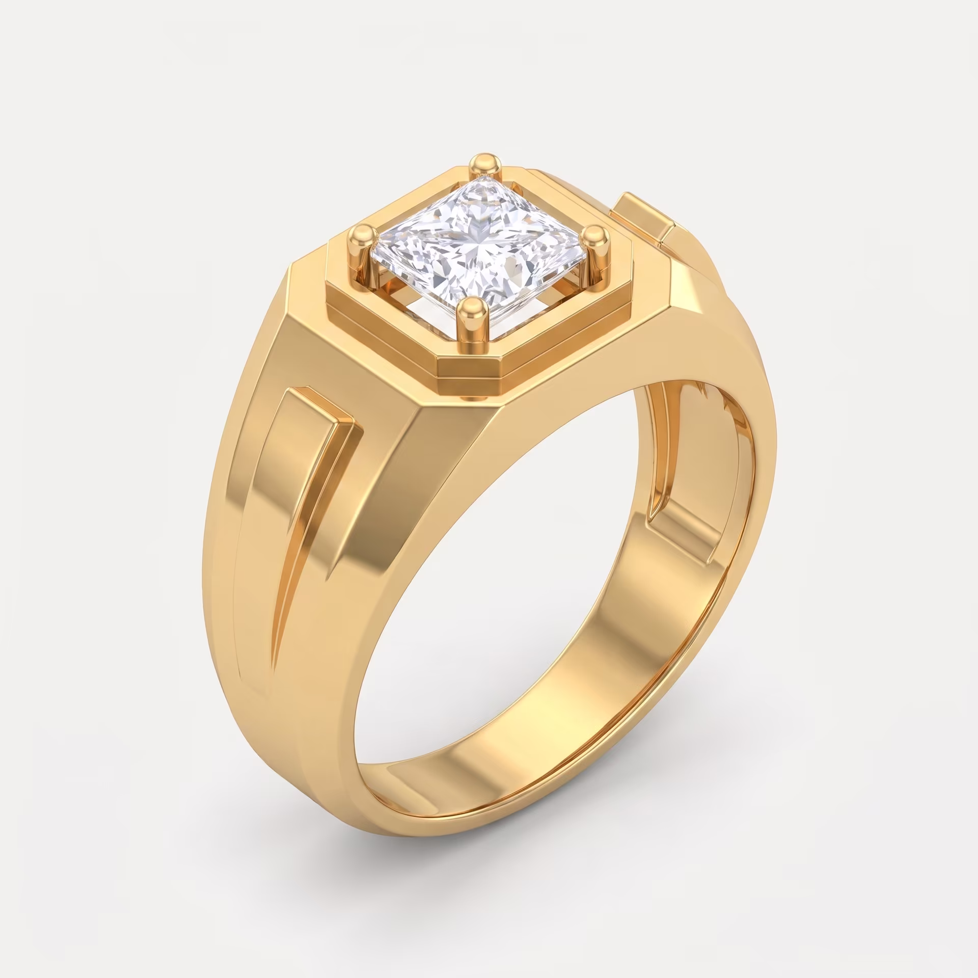 Octagon Frame Princess Men's Ring on model