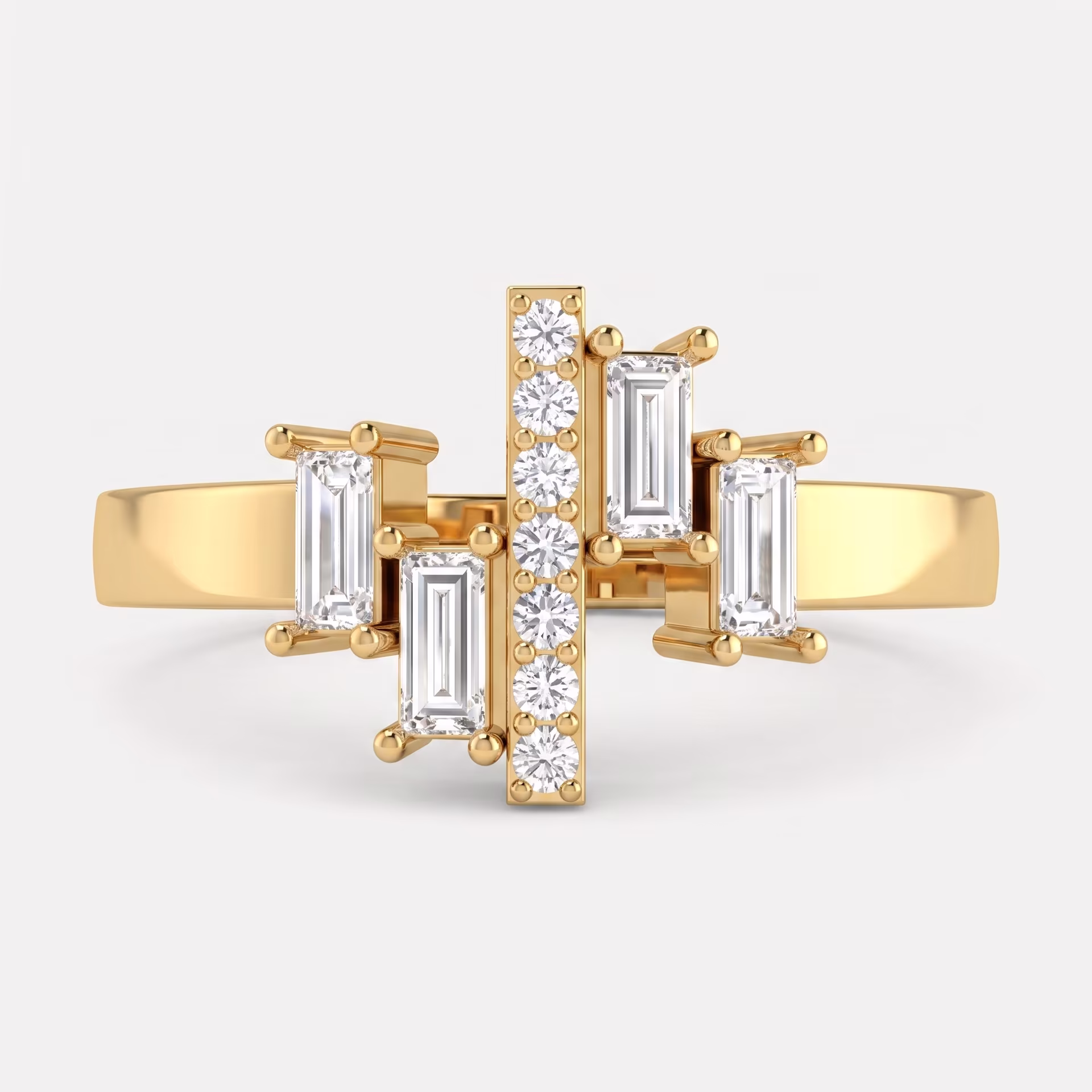 Cluster Baguette & Round Diamond Ring