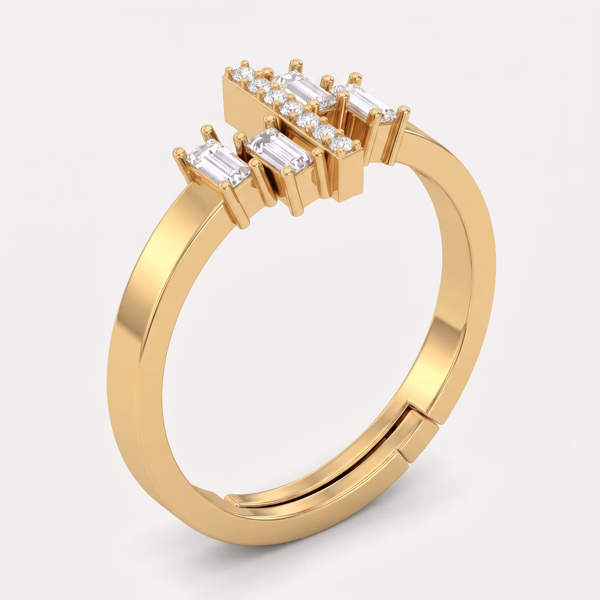 Cluster Baguette & Round Diamond Ring on model
