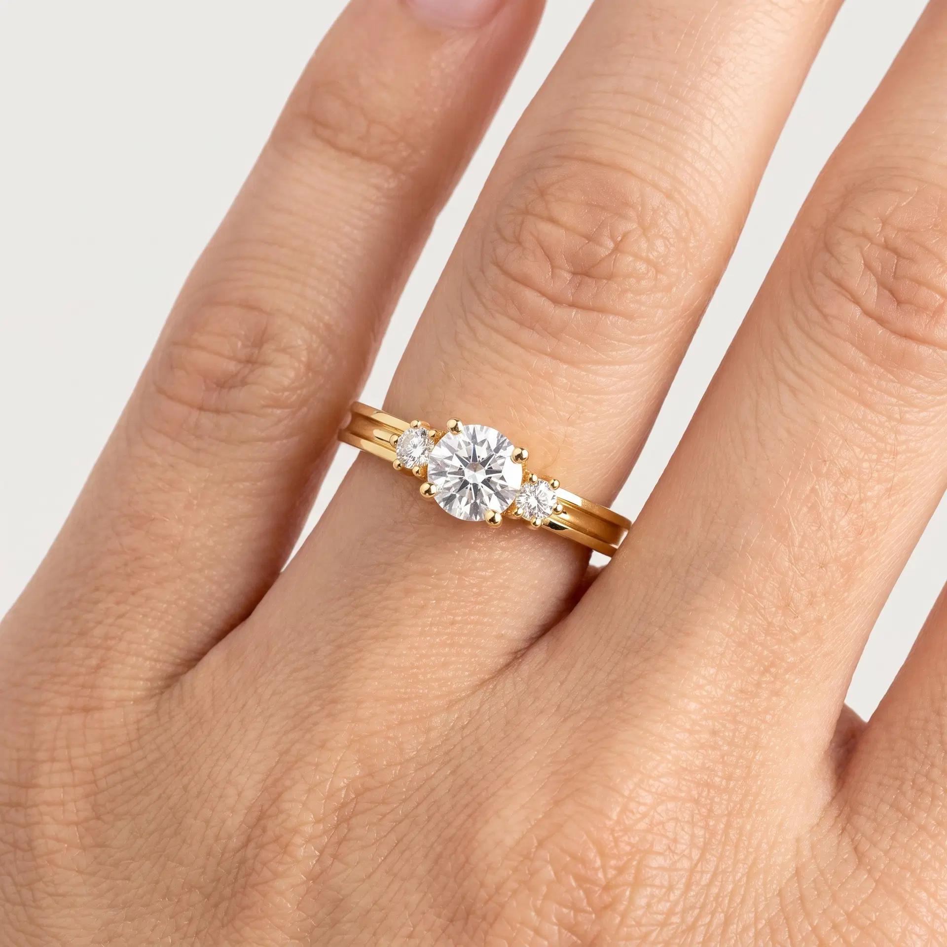 Classic Three Stone Ring on model