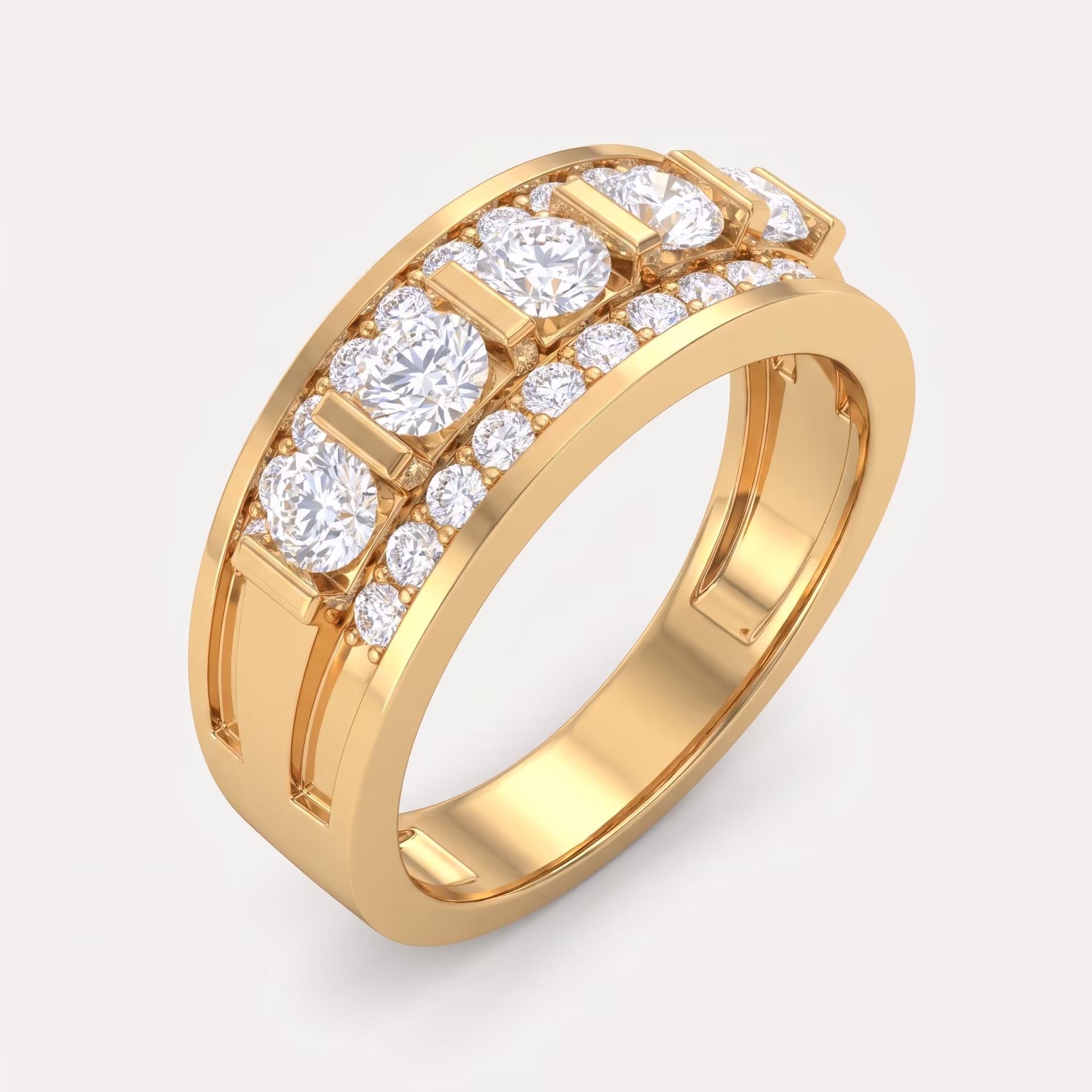 Triple Row Diamond Men's Band on model