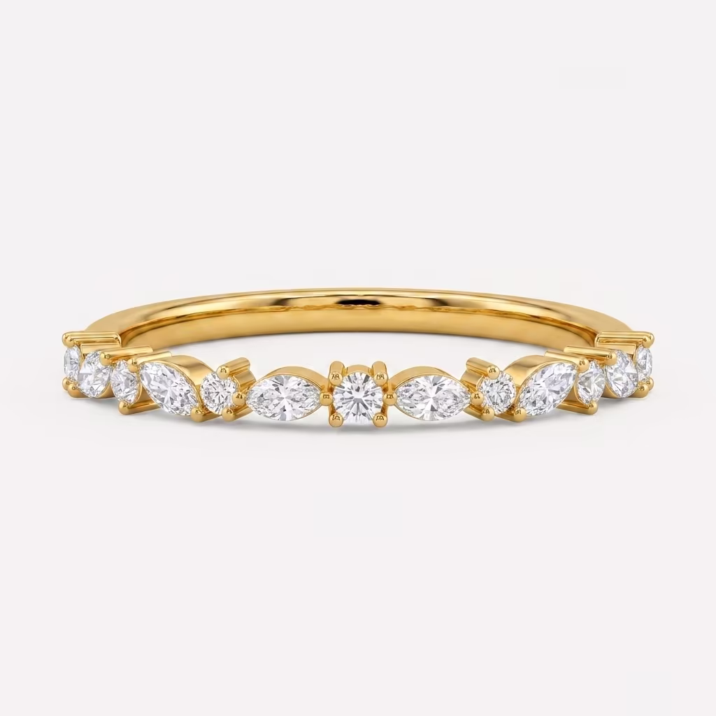 Alternating Marquise and Round Half-Eternity Band