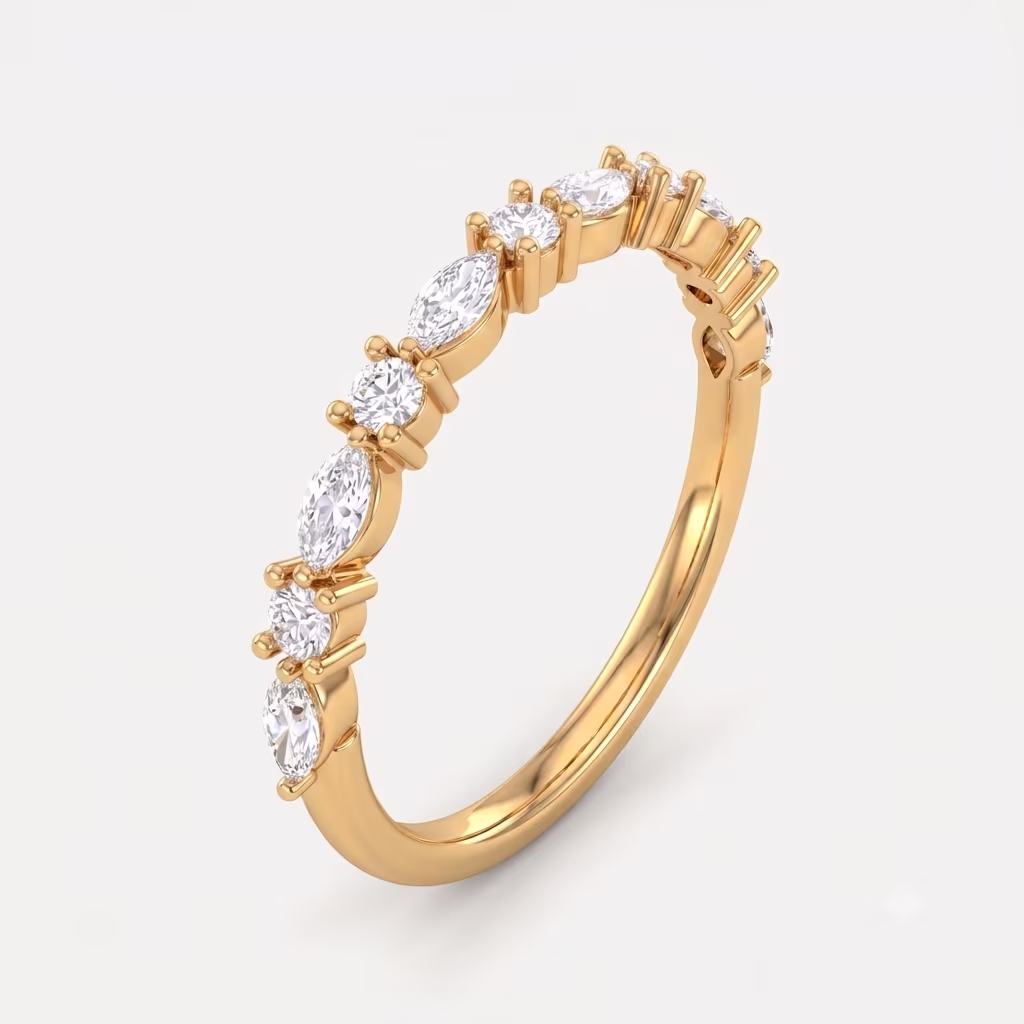 Alternating Marquise and Round Half-Eternity Band on model