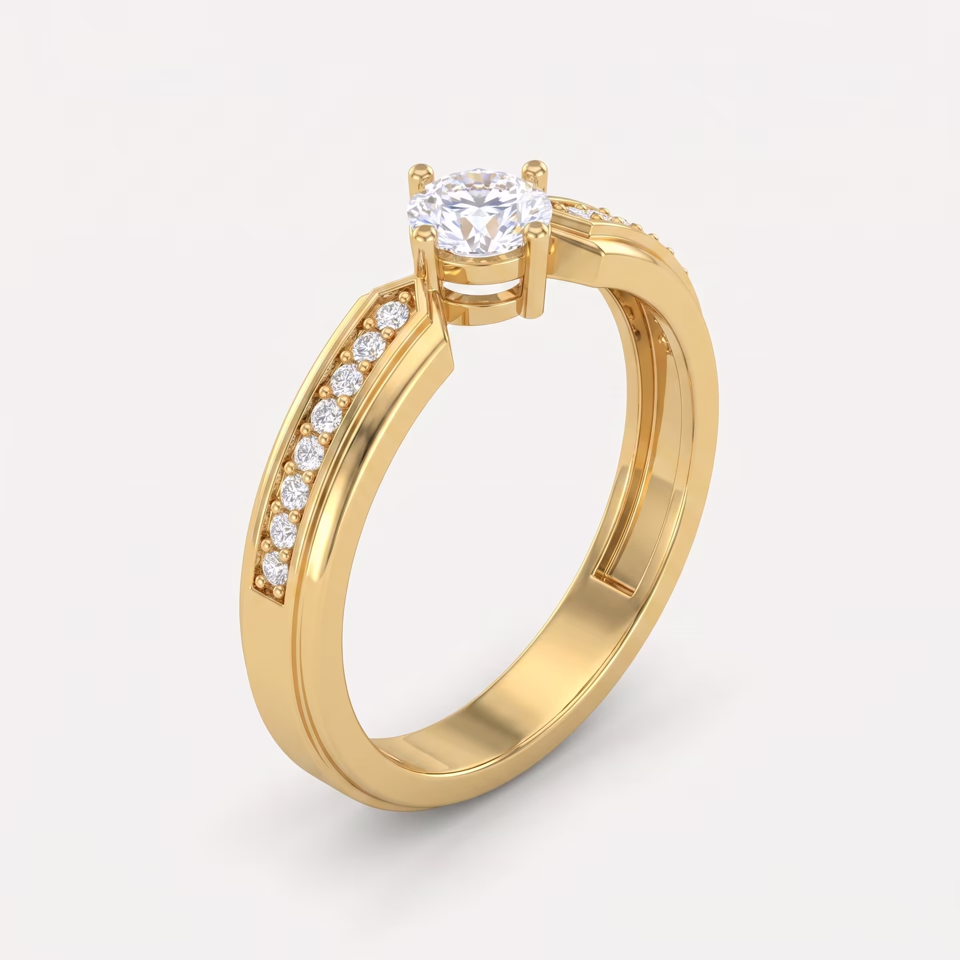 Classic Geometric Side Stone Ring on model
