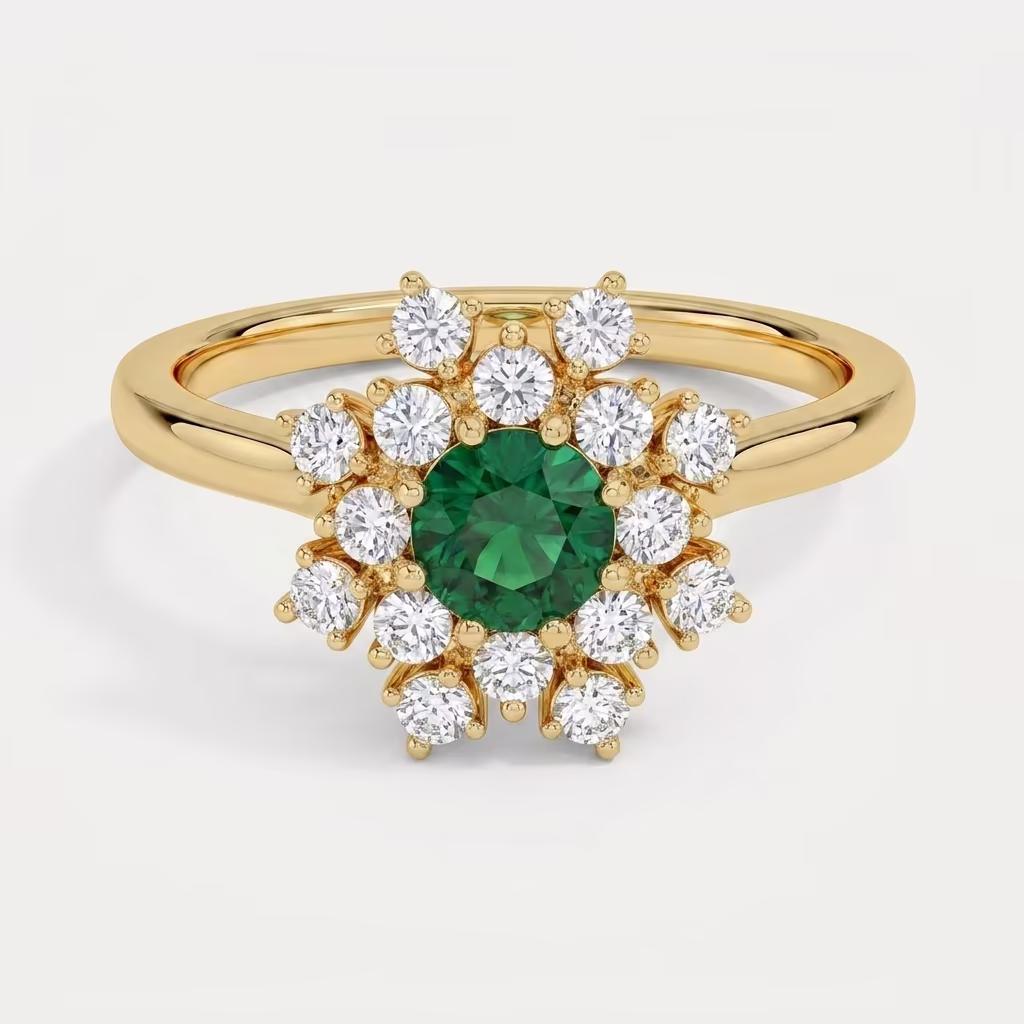 Green Sapphire Diamond Halo Ring