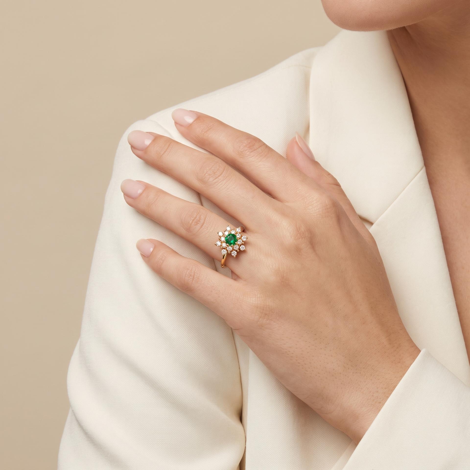 Green Sapphire Diamond Halo Ring on model
