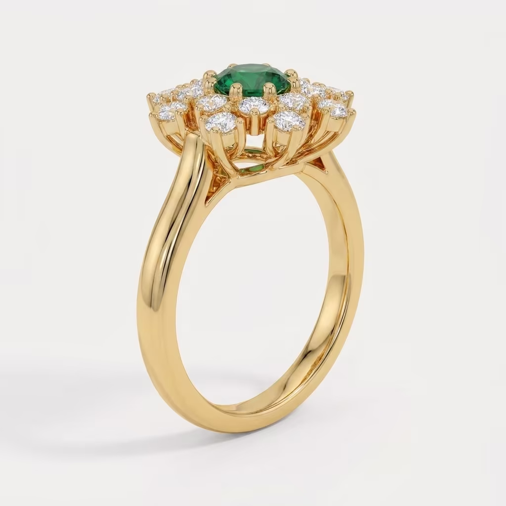 Green Sapphire Diamond Halo Ring on model