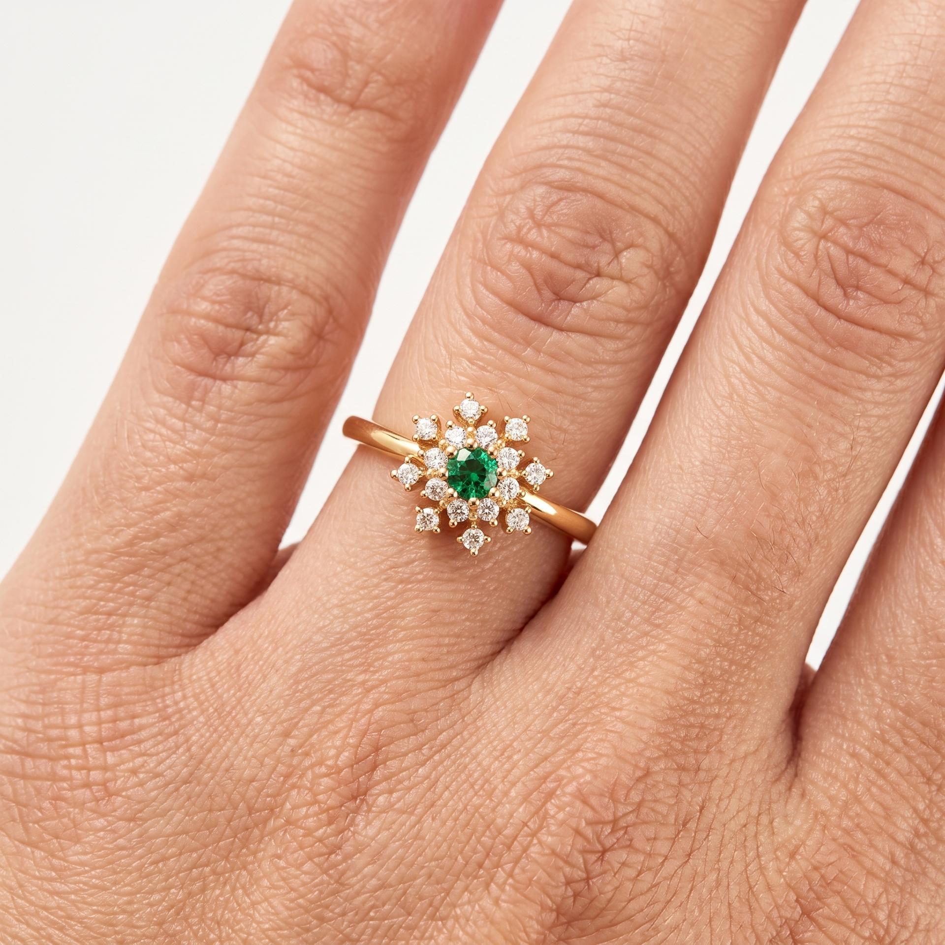 Green Sapphire Diamond Halo Ring on model