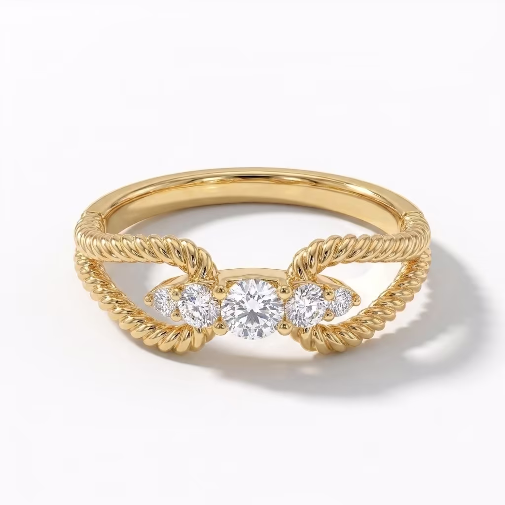 Classic Diamond Bow Twisted Rope Ring
