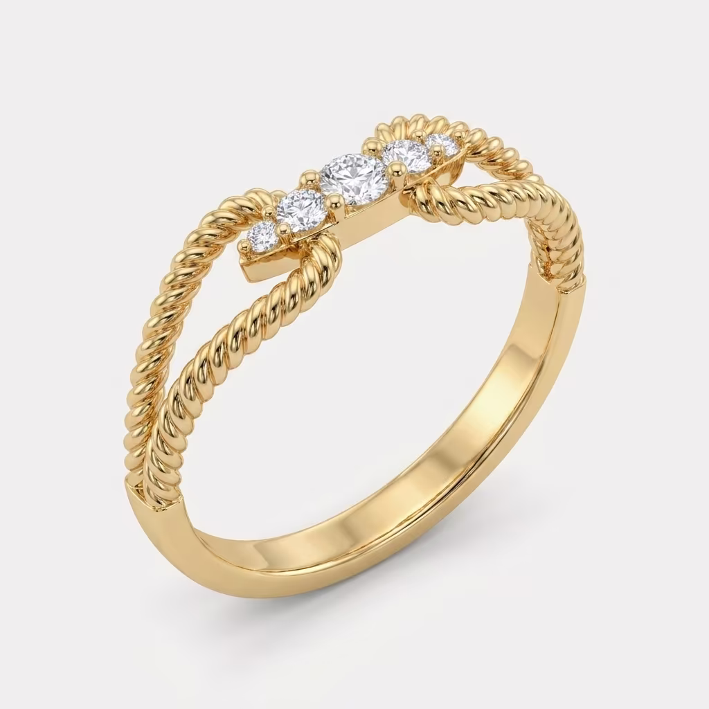 Classic Diamond Bow Twisted Rope Ring on model