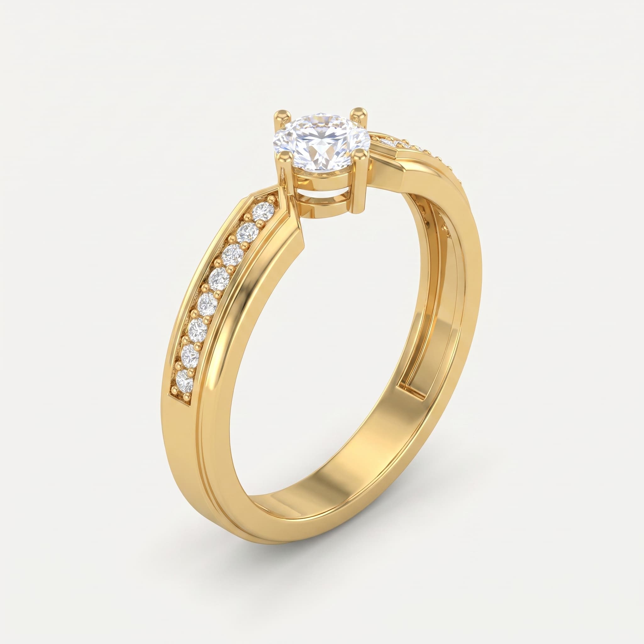 Chevron Embrace — Round Diamond Bypass Ring on model