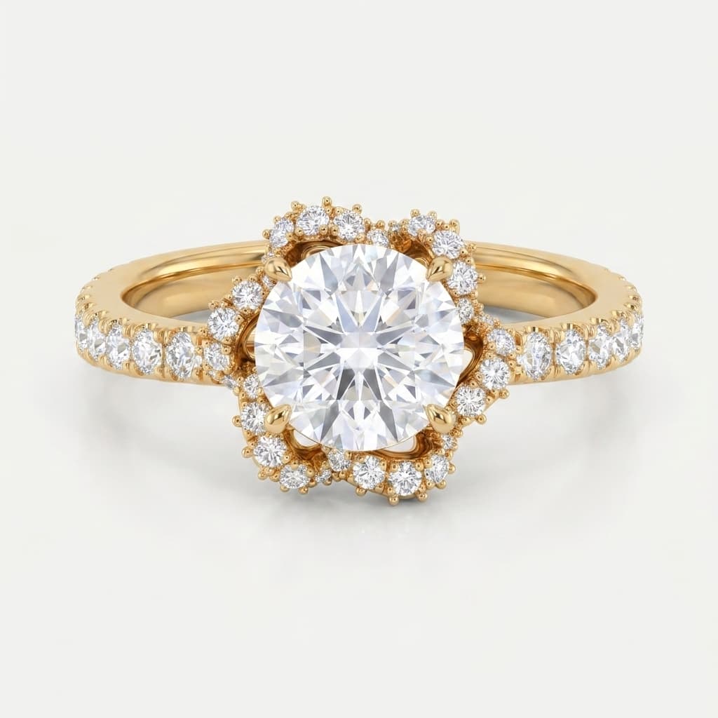 Blossom Halo — Round Diamond Floral Halo Ring with Pavé Shoulders