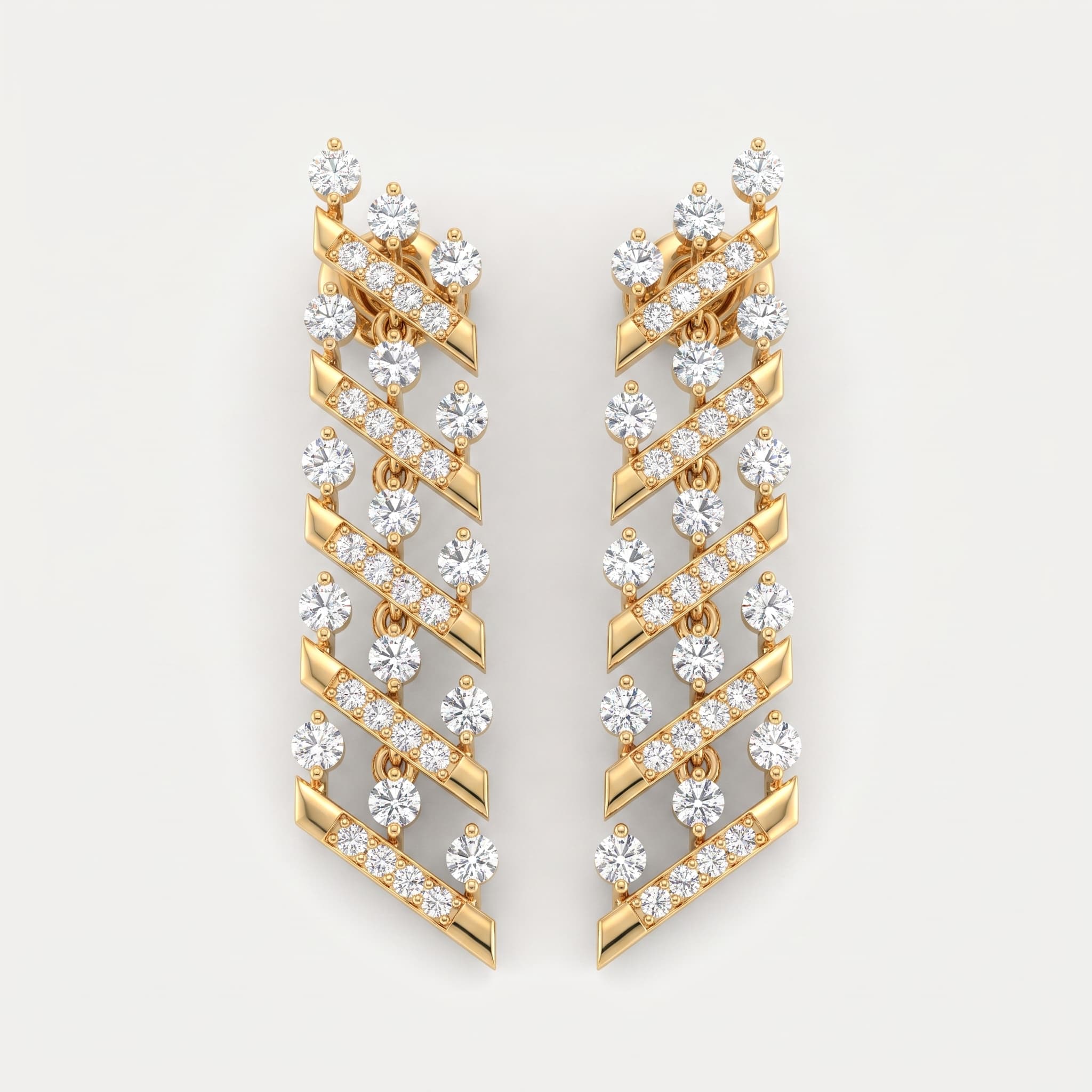 Diagonal Rain — Round Diamond Ladder Drop Earrings