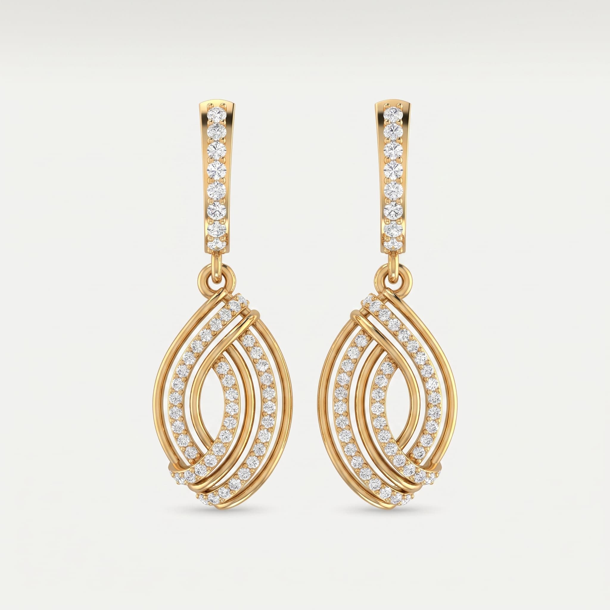 Twisted Flame — Pavé Diamond Drop Hoop Earrings