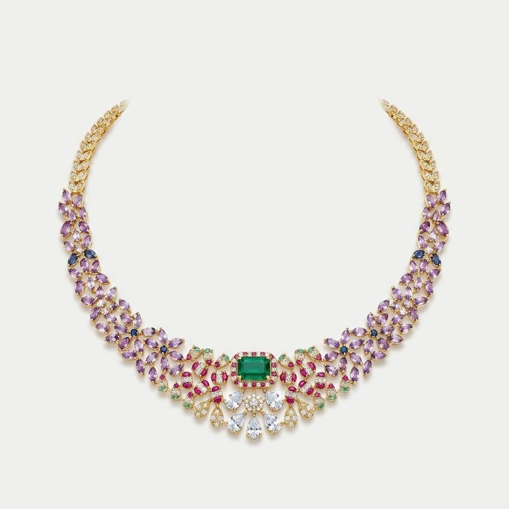 Rainbow Court — Fancy Color Diamond & Emerald Collar Necklace