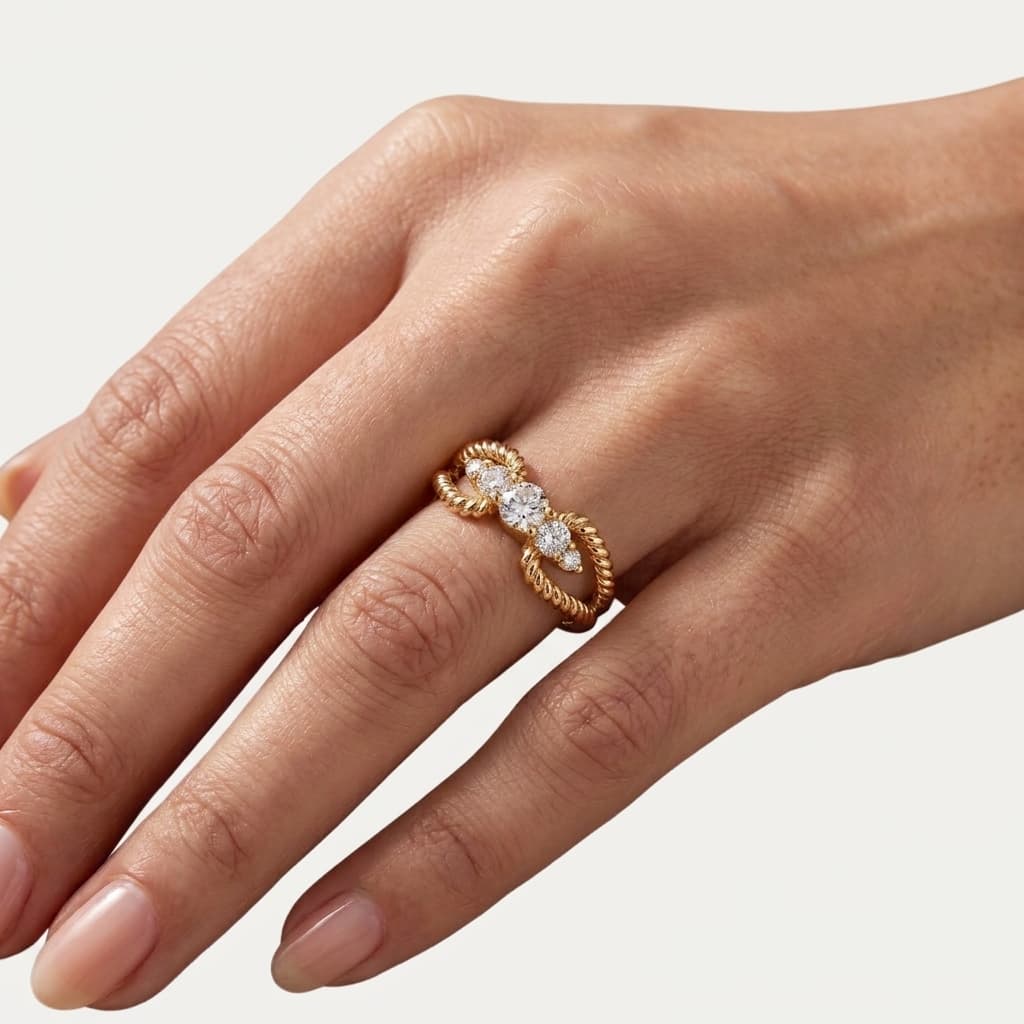 Lover's Knot — Diamond Bow Twisted Rope Ring thumbnail 3
