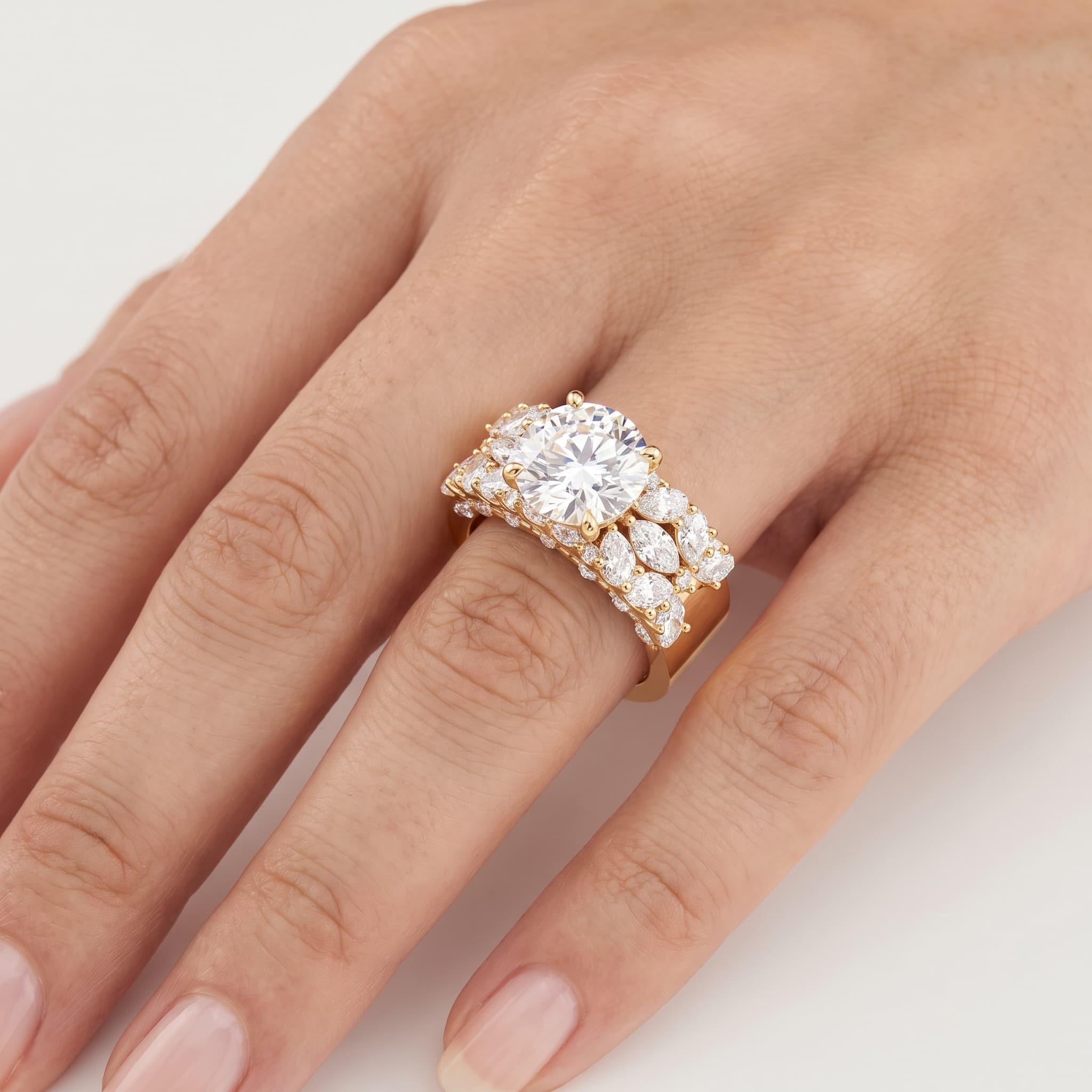 Grand Bouquet — Round, Pear & Marquise Diamond Cluster Ring with Pavé Shank thumbnail 5