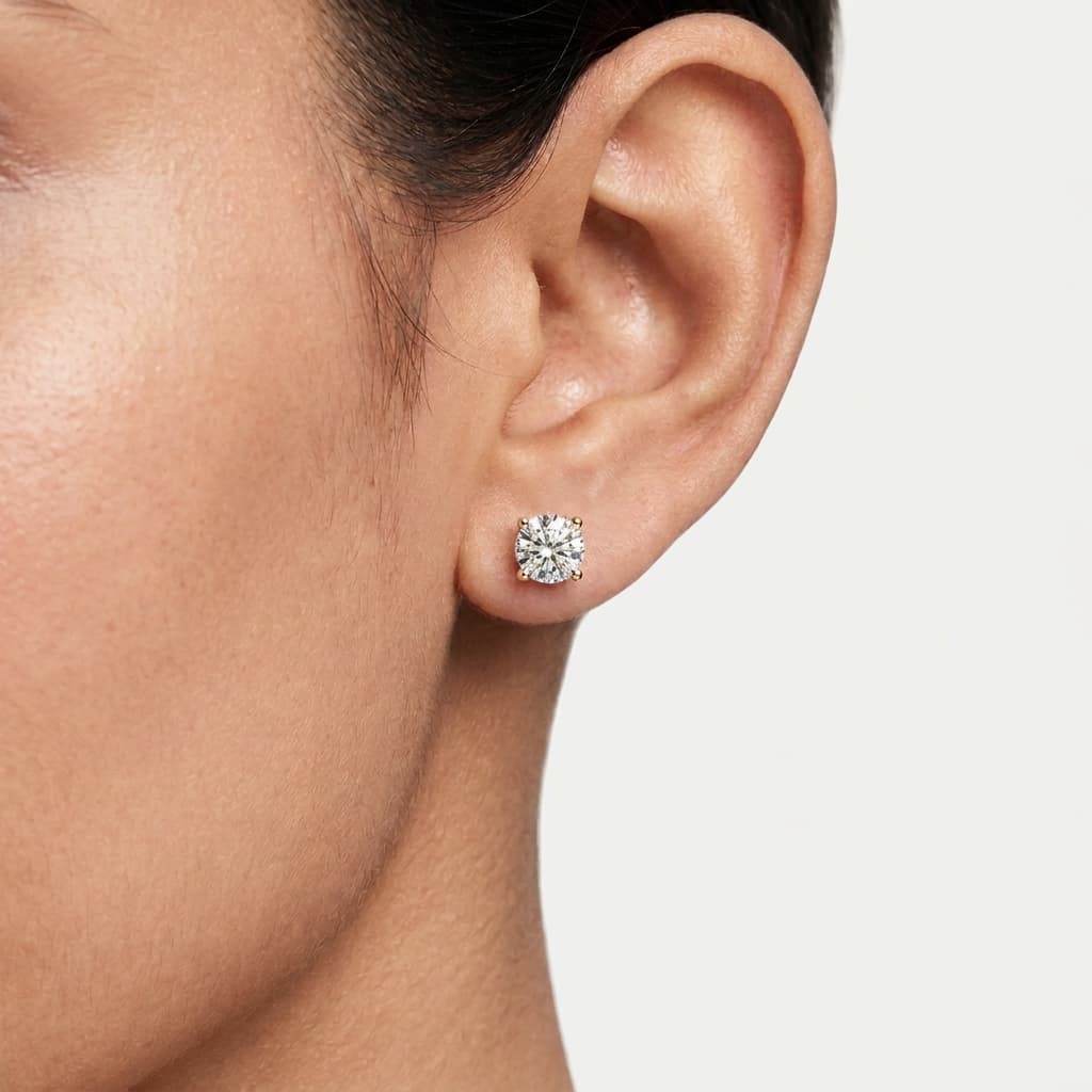 Classic Round Diamond Stud Earrings on model