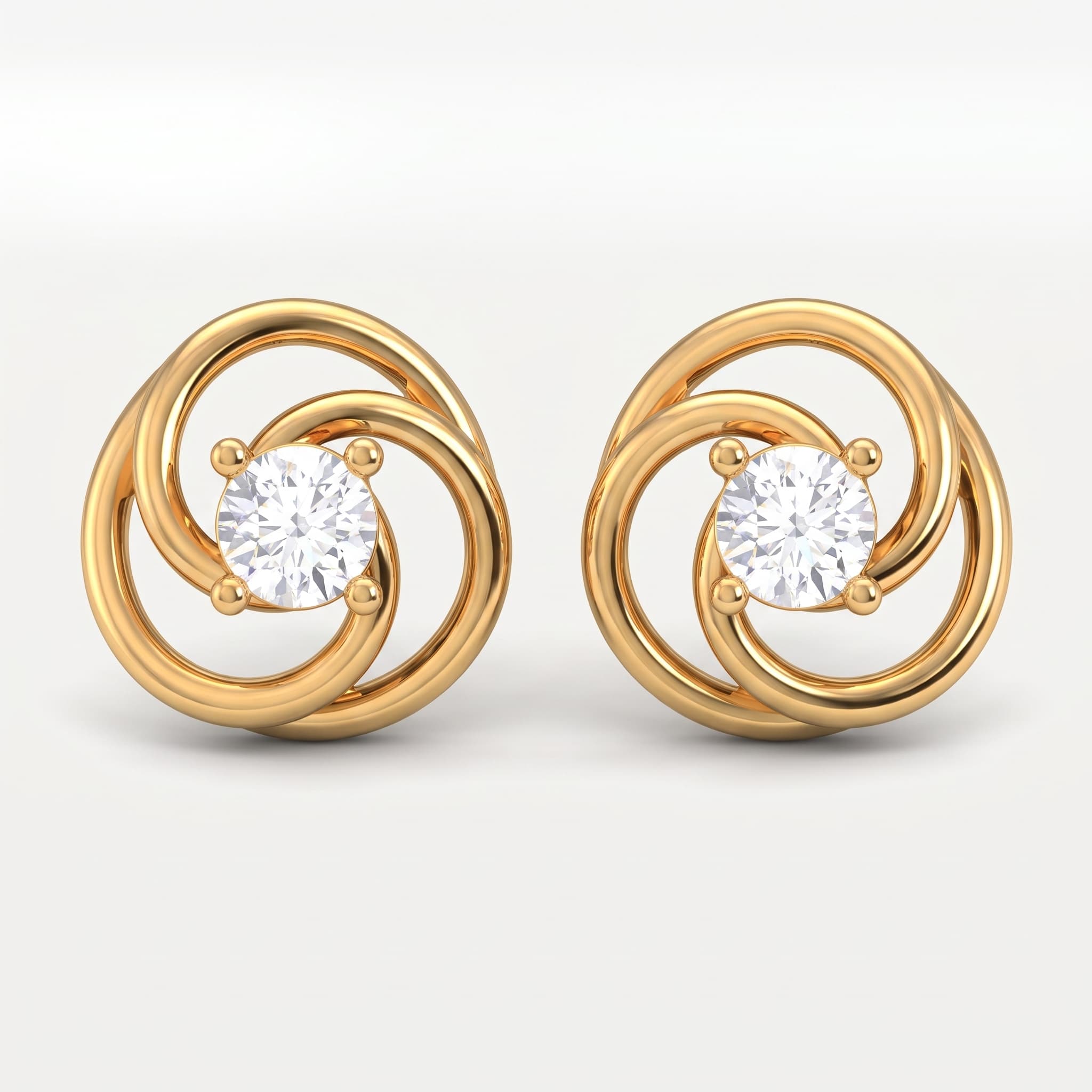 Windswept Bloom — Round Diamond Swirl Stud Earrings