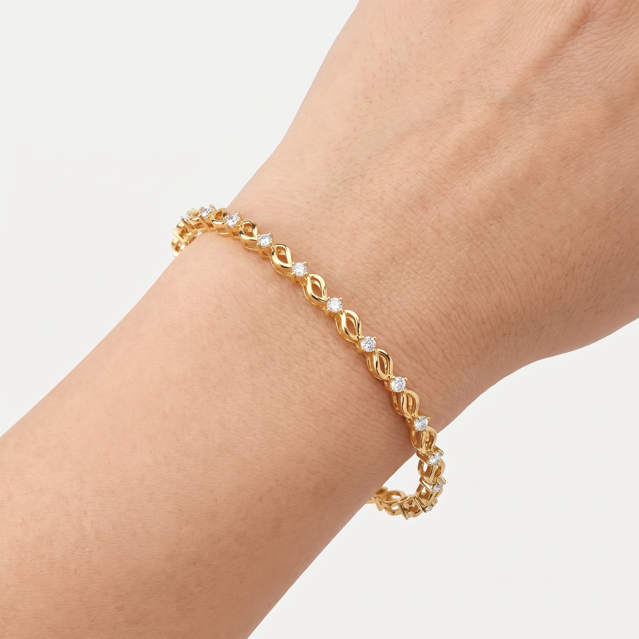 Infinite Kiss — Round Diamond X & Infinity Link Tennis Bracelet thumbnail 4