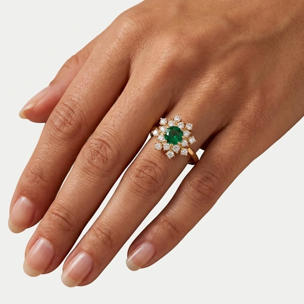 Verdant Bloom — Green Sapphire Diamond Halo Ring thumbnail 3