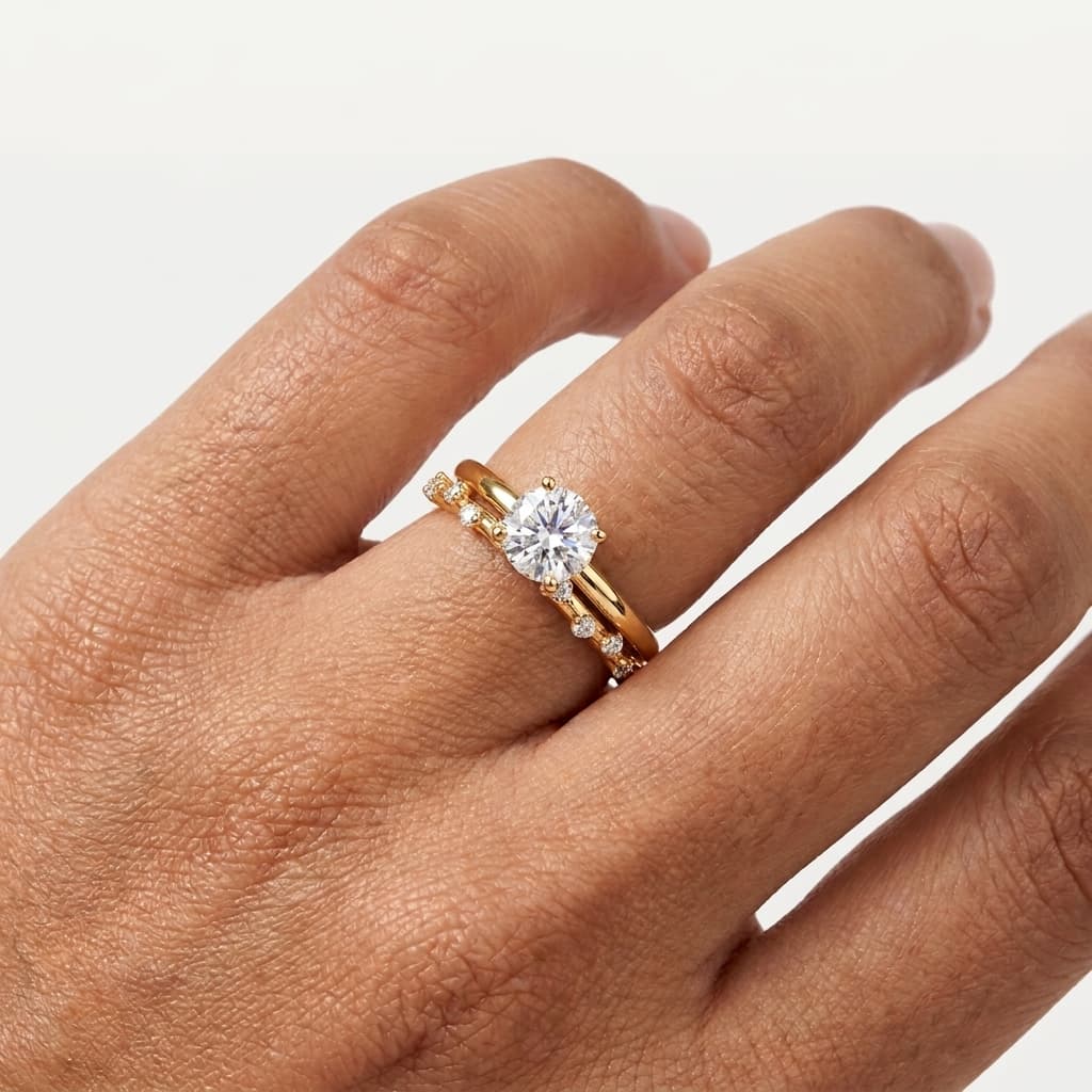 Twin Vow — Round Diamond Solitaire with Pavé Double Shank thumbnail 3