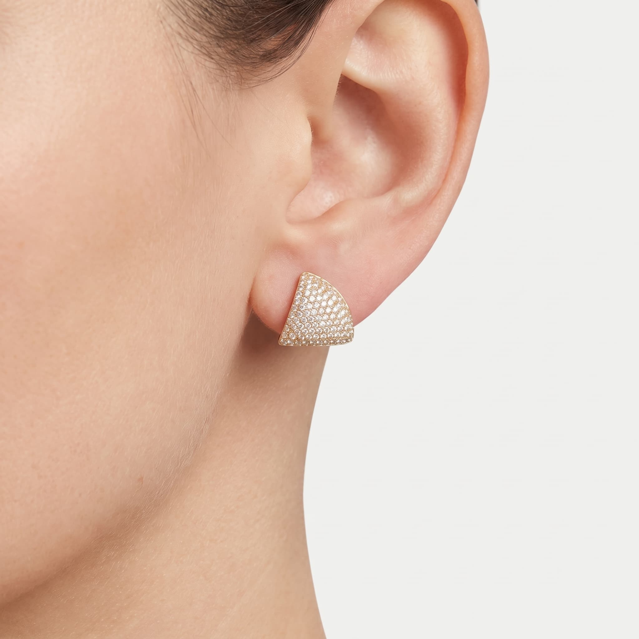 Solid Fold — Natural Diamond Chevron Stud Earrings on model