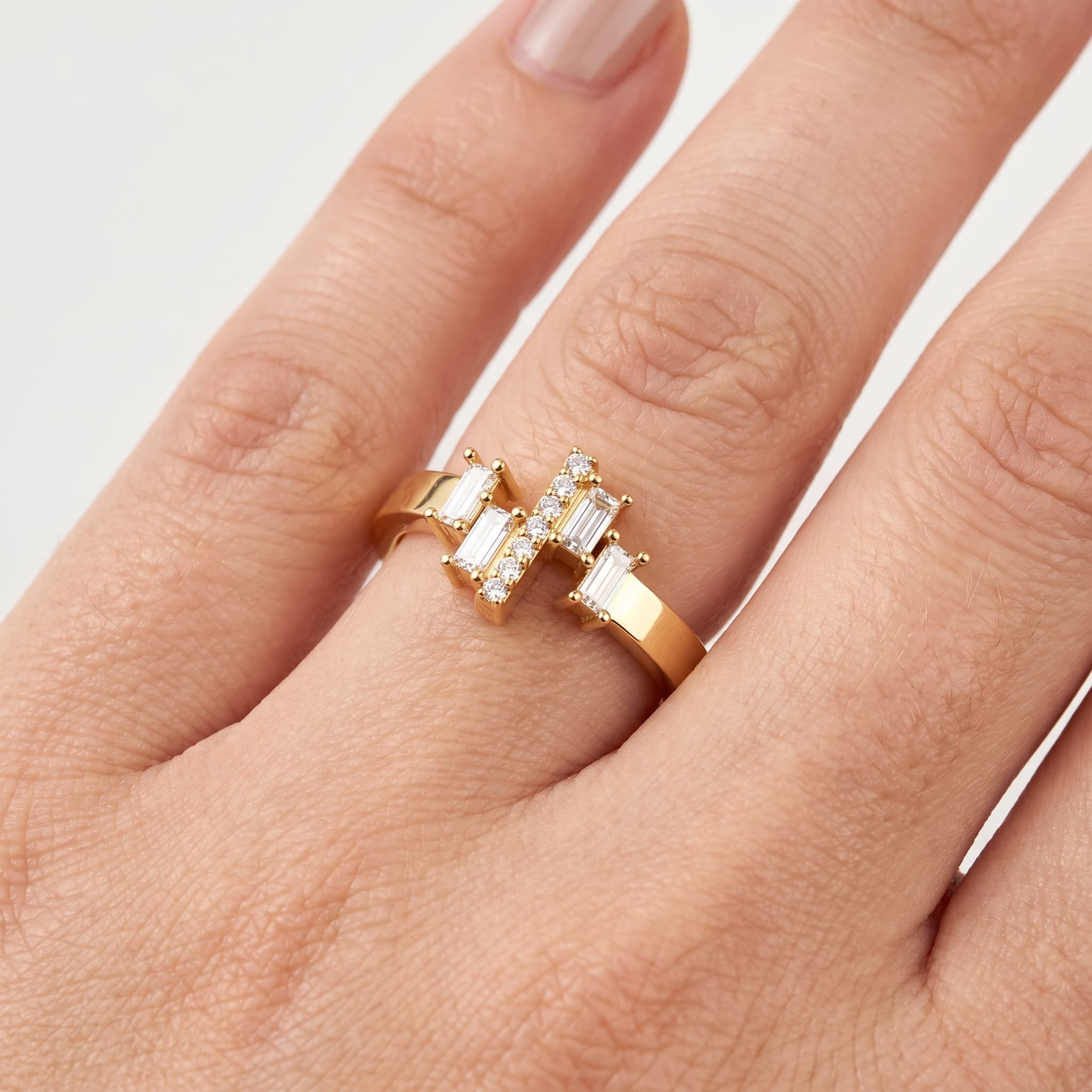 Scattered Light — Baguette & Round Diamond Cluster Ring thumbnail 4