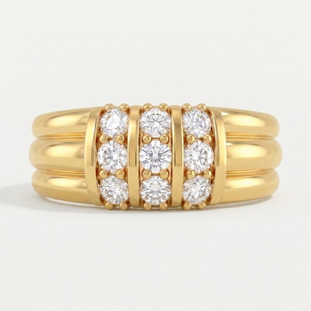 Triton — Round Diamond Three-Row Ribbed Men's Ring