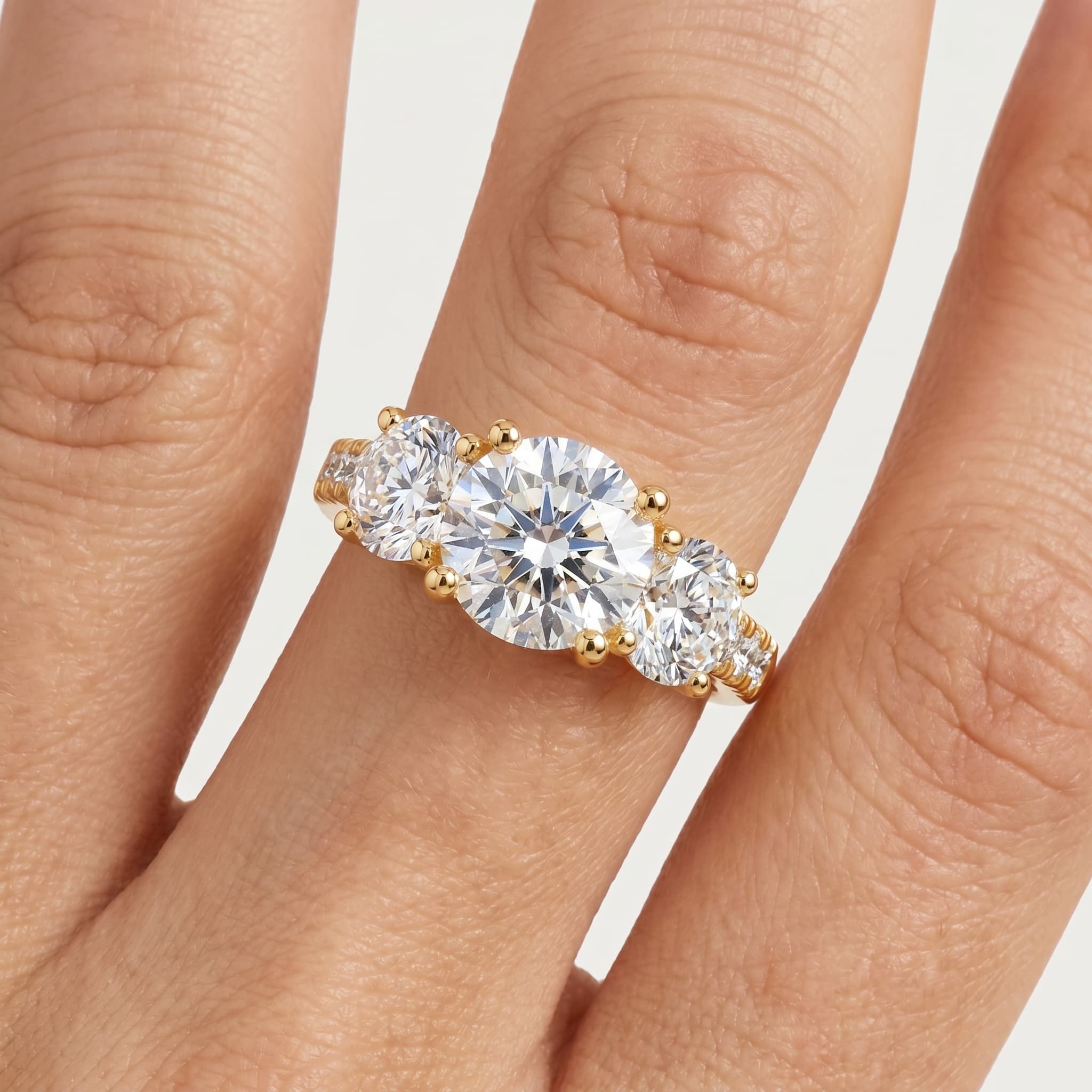 Side by Side — Round Three Stone Diamond Ring thumbnail 5
