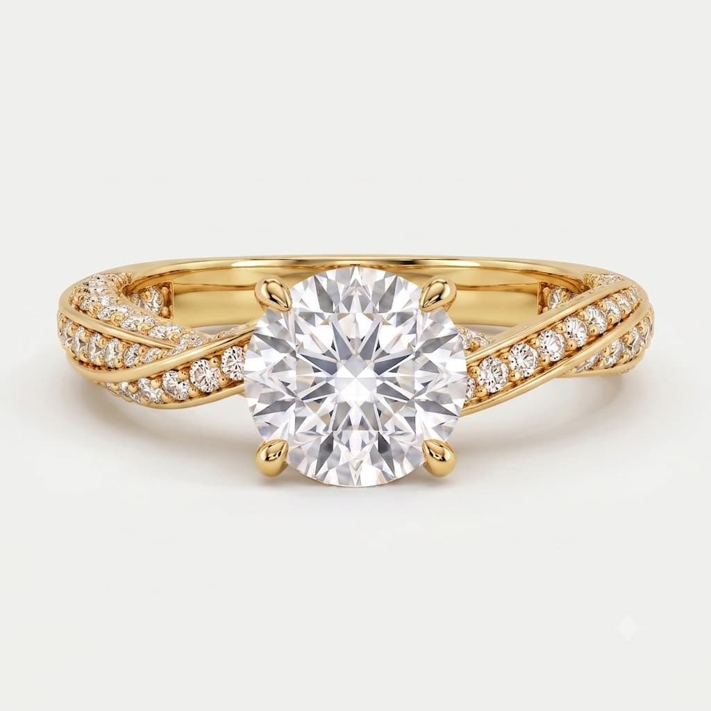 Twist of Fate — Round Diamond Solitaire with Twisted Pavé Shank