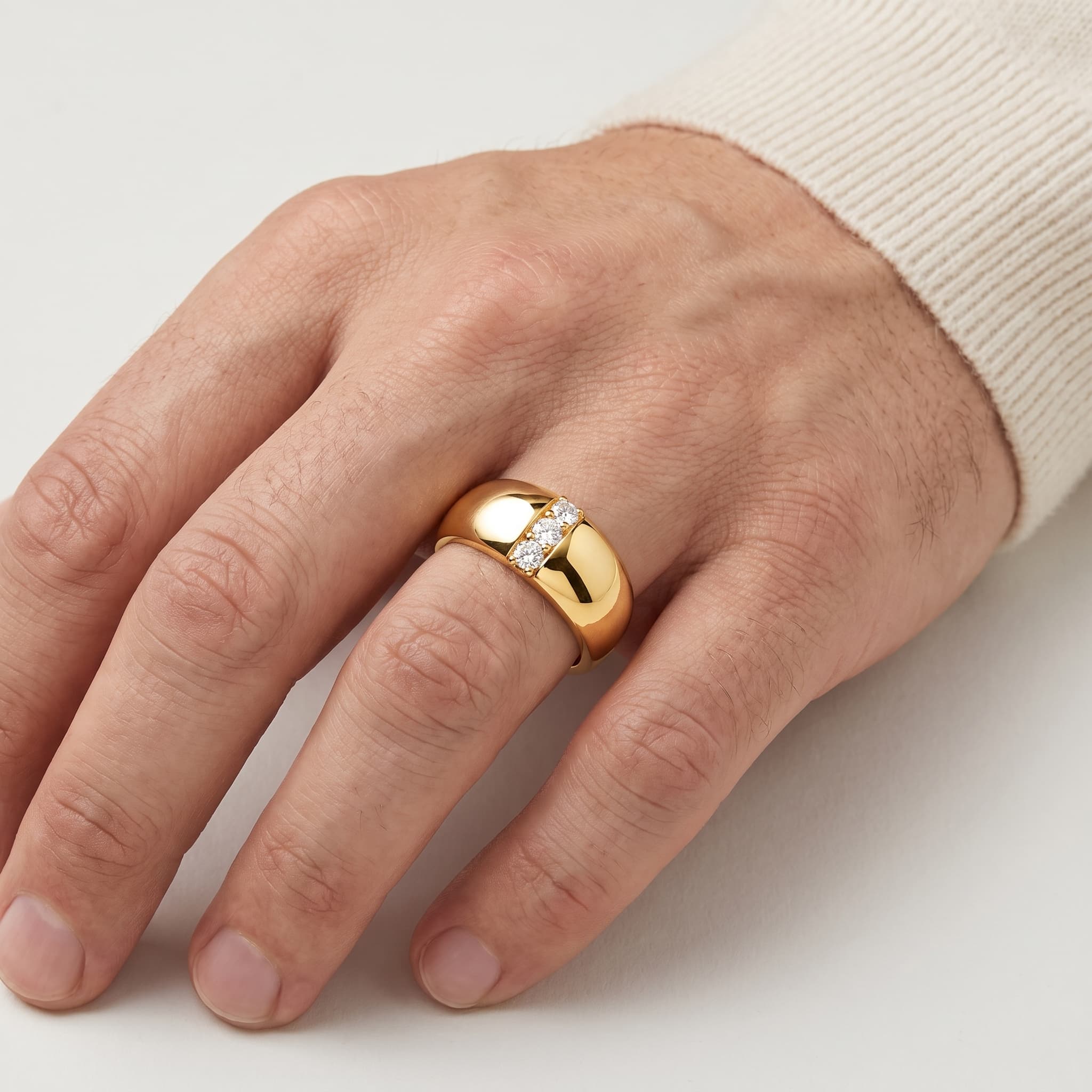 Steadfast — Three Stone Diamond Men's Band with Sculpted Loop Accent thumbnail 4