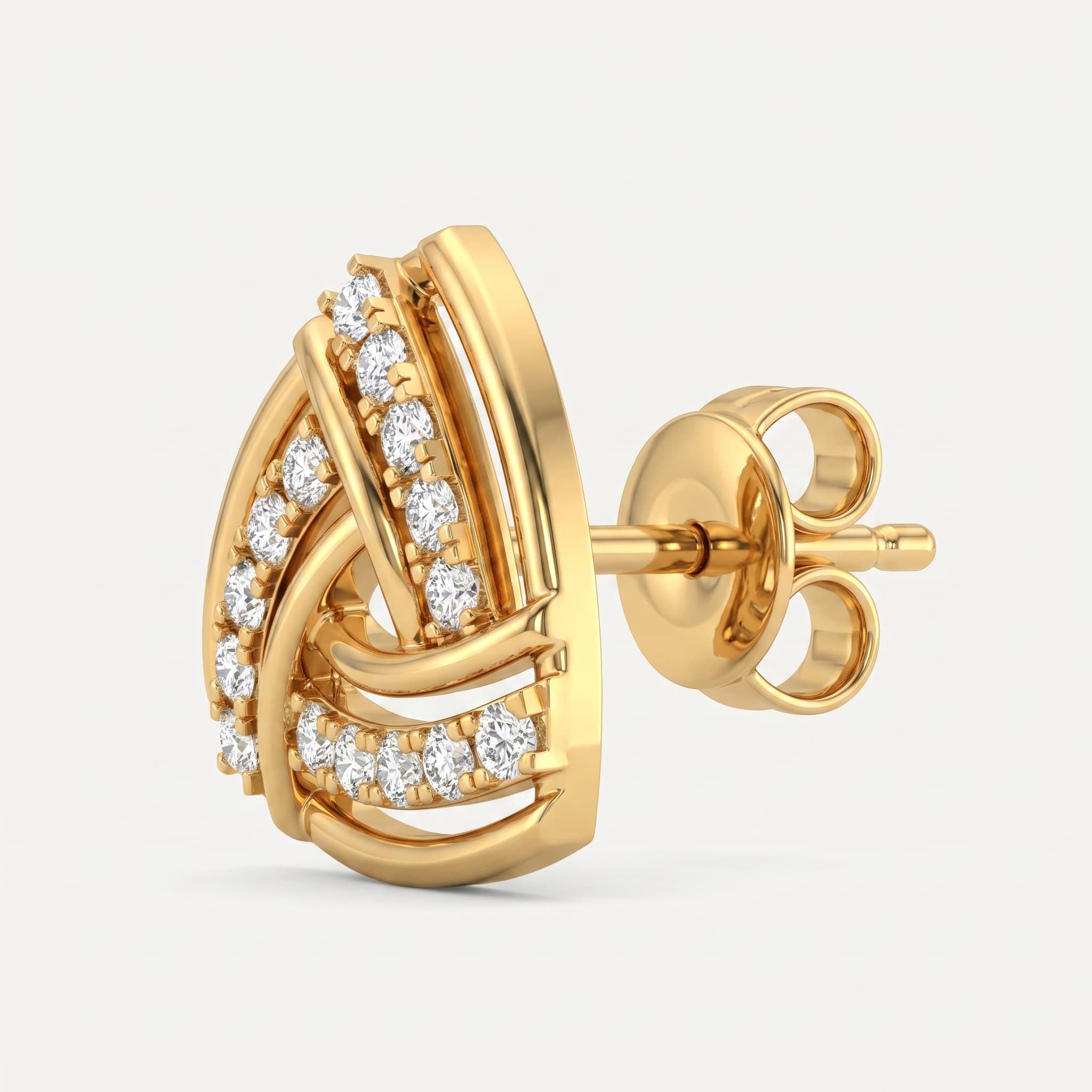Trinity Vow — Woven Diamond Knot Stud Earrings on model