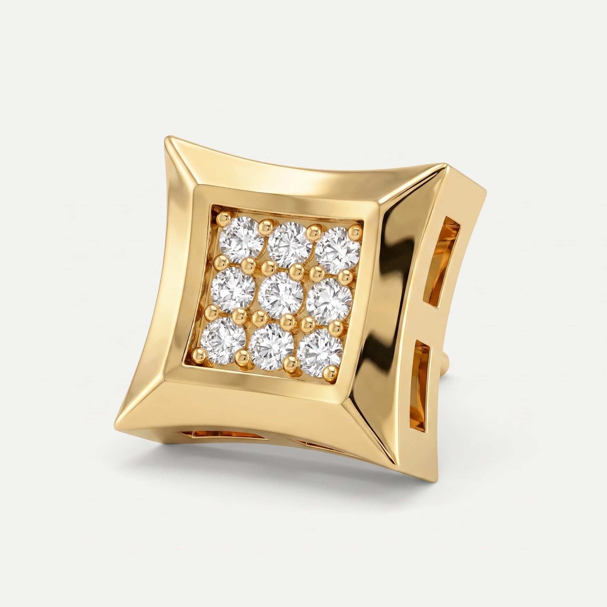 Pinpoint — Round Diamond Pavé Kite Stud Earrings on model