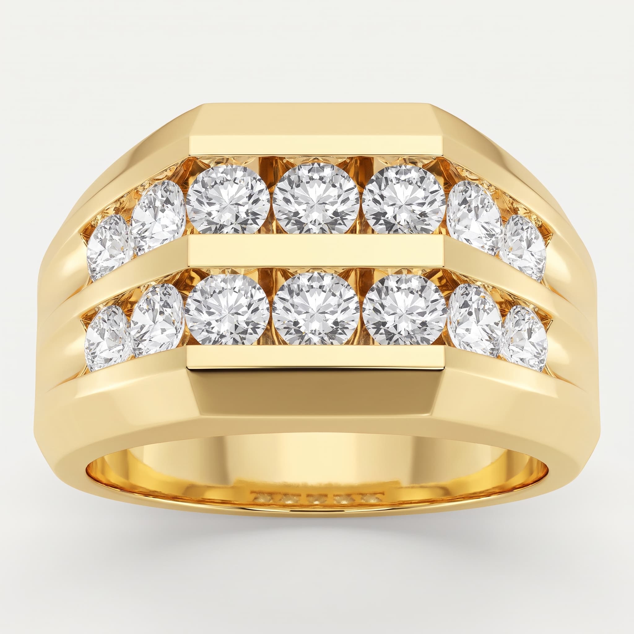 Double Line — Round Diamond Two-Row Channel Wedding Ring on model