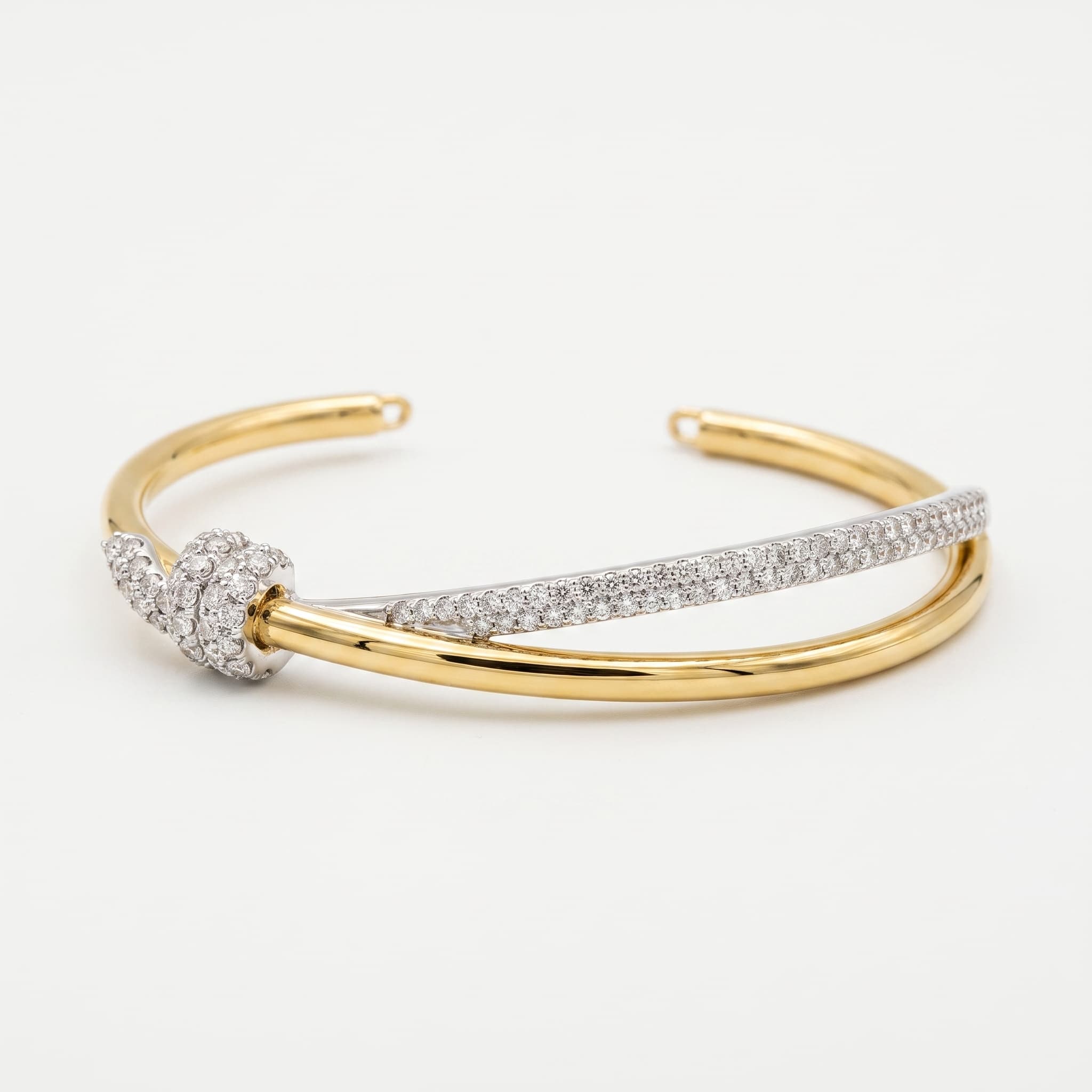 Eternal Knot — Round Diamond Pavé Open Cuff Bangle