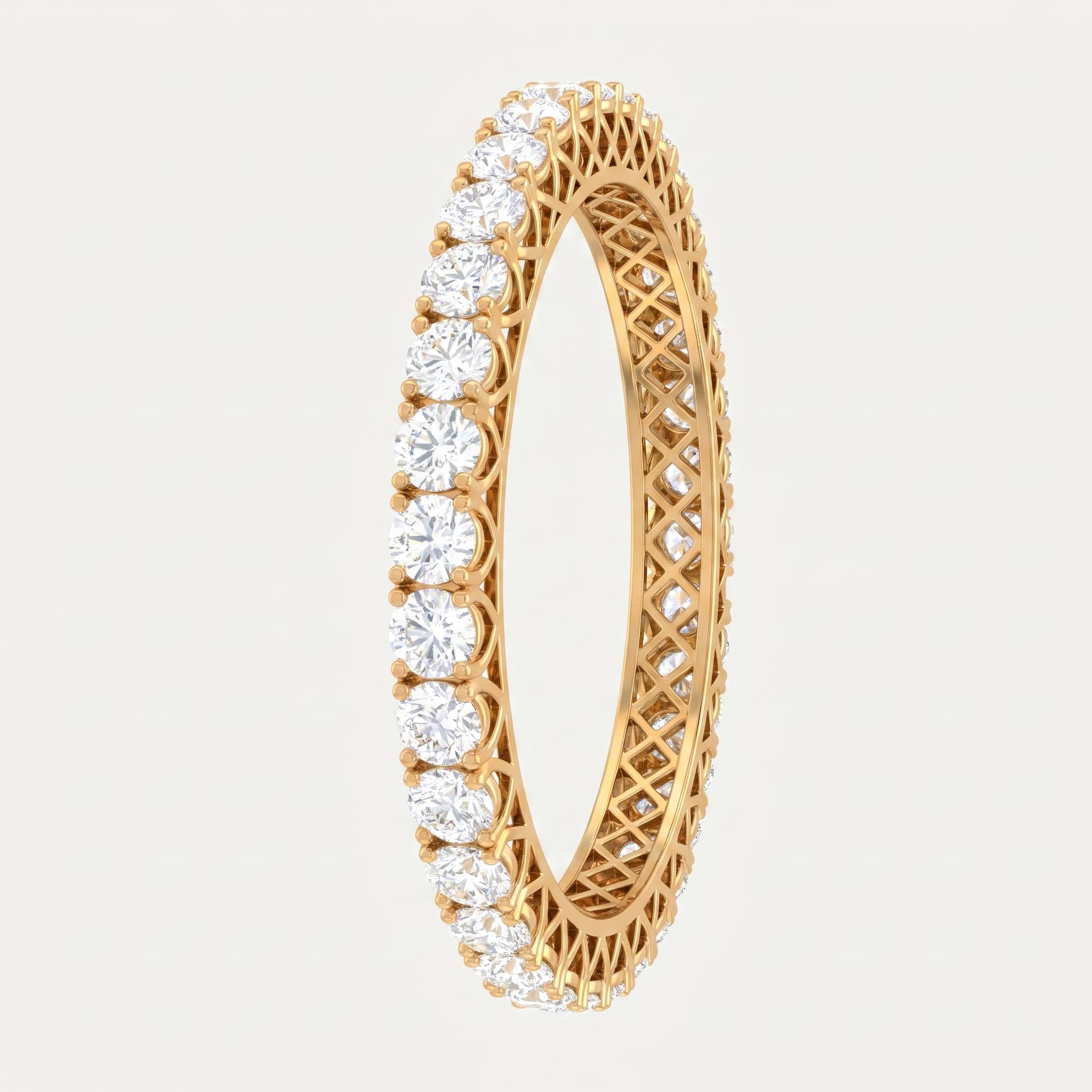 Woven Radiance — Round Diamond Lattice Eternity Bangle on model