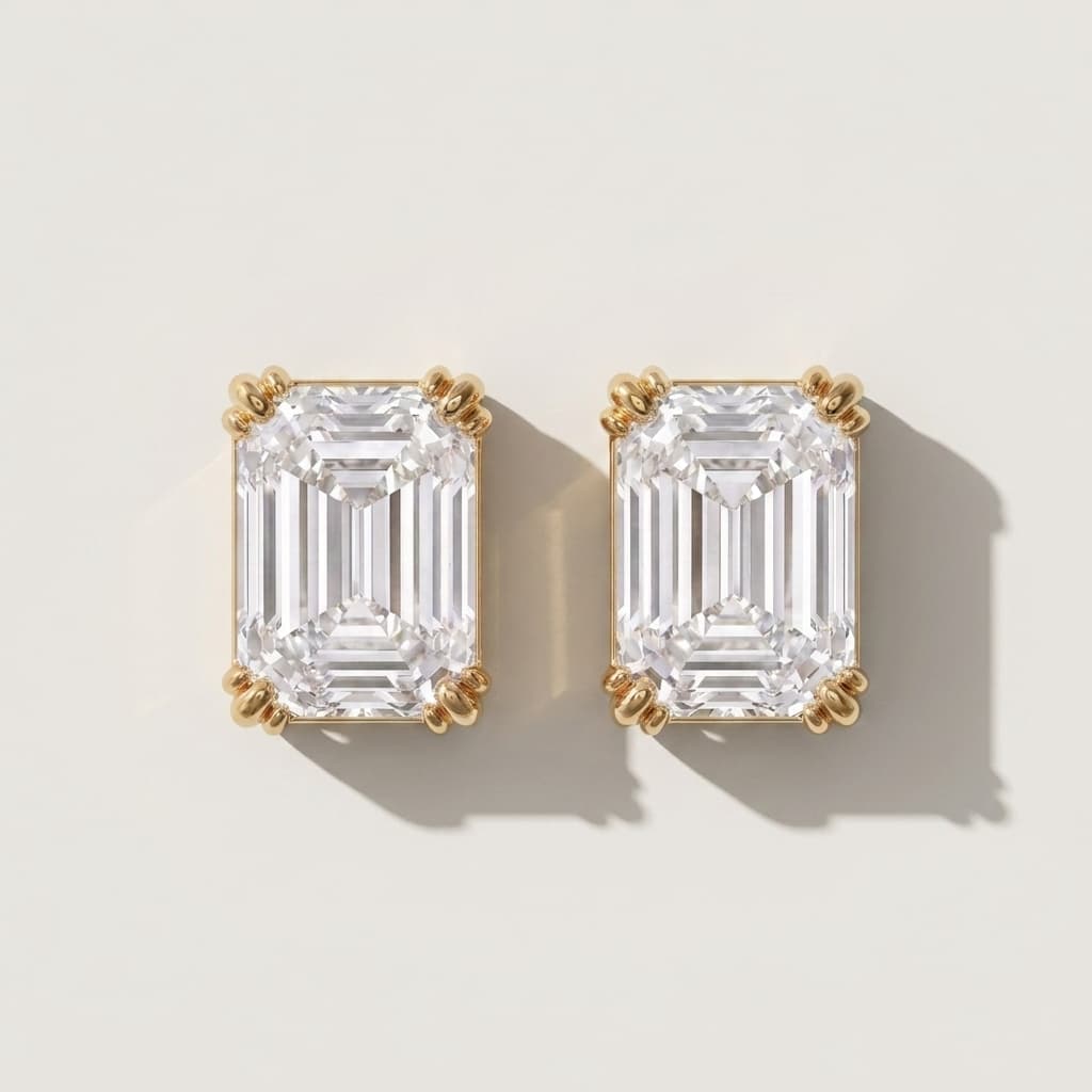 Clarity — Emerald Cut Diamond Threaded Stud Earrings