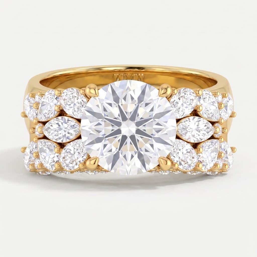 Grand Bouquet — Round, Pear & Marquise Diamond Cluster Ring with Pavé Shank