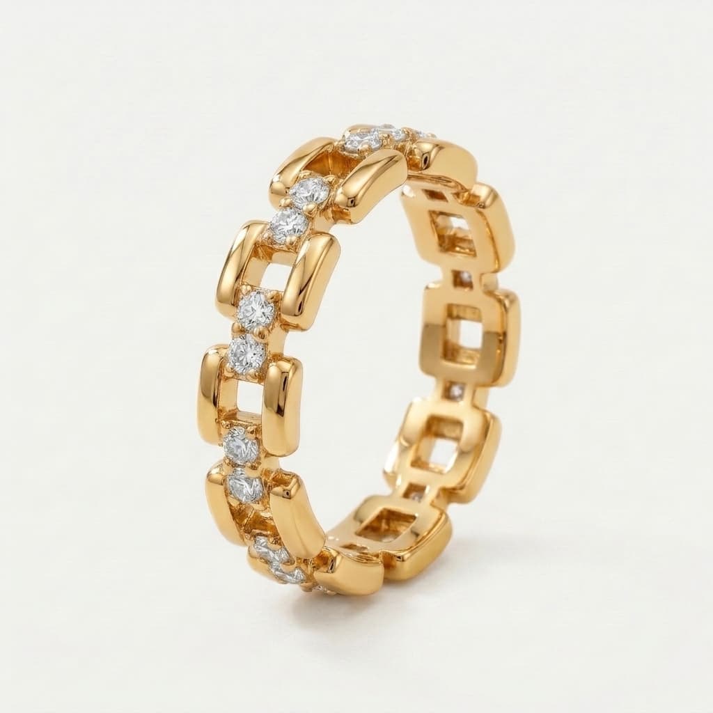 Linked Together — Round Diamond Rectangular Link Eternity Band on model